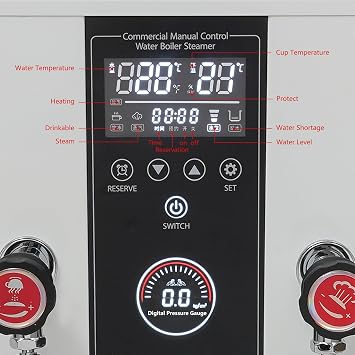 1000W Commercial Milk Frother, 12L/3.2Gal 304 Stainless Steel Water Boiler, Electric Steam Boiling Water Machine, Milk Frothing Machine W/LED Display, IPX3 Waterproof, For Cafe, Coffee Shop (White)