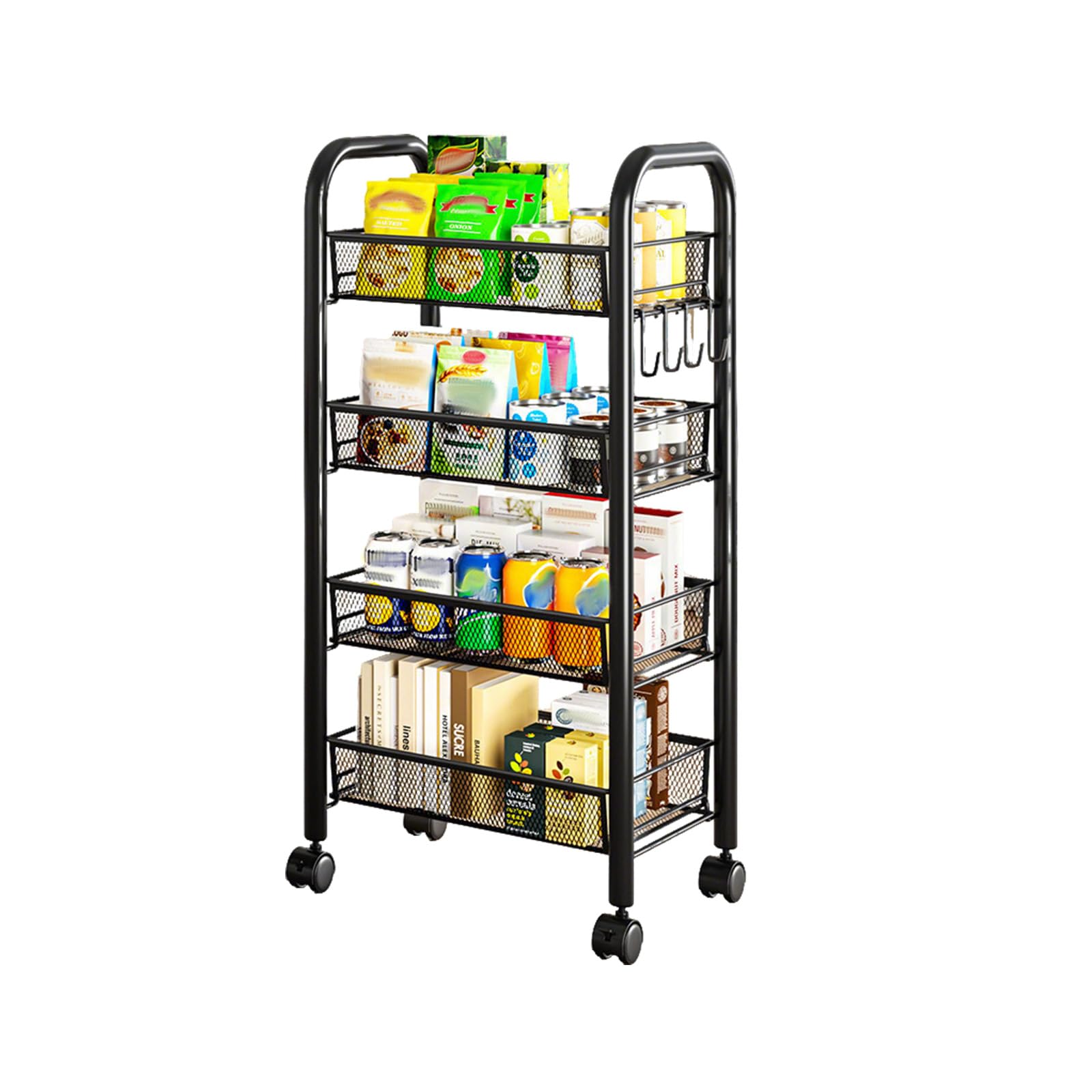 4-Tier Trolley on Wheels, Multi-Purpose Utility Cart, Kitchen Storage Rack