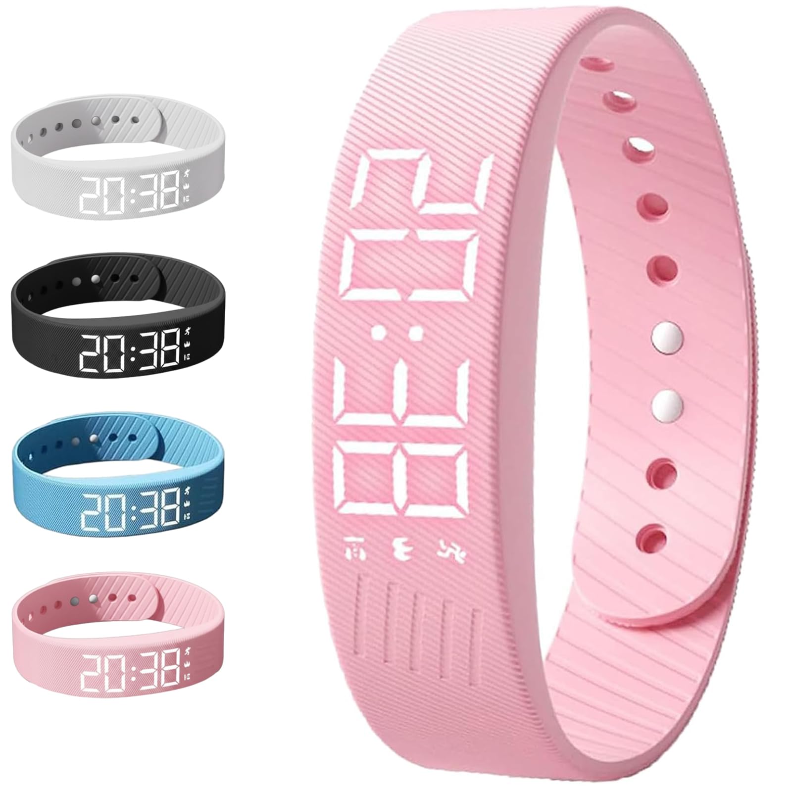 Alarm Clock Watch, Alarm Bracelet, Vibrating Alarms Reminder Watch for Deep Sleepers, Snooze-Free Smart Watchs for Men and Women (Pink)