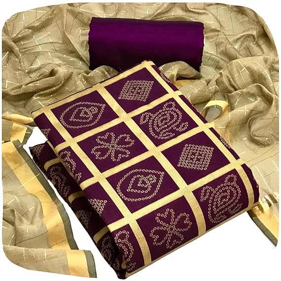 Women's Cotton Silk Bandhani Print Unstitched Salwar Suit Dress Material