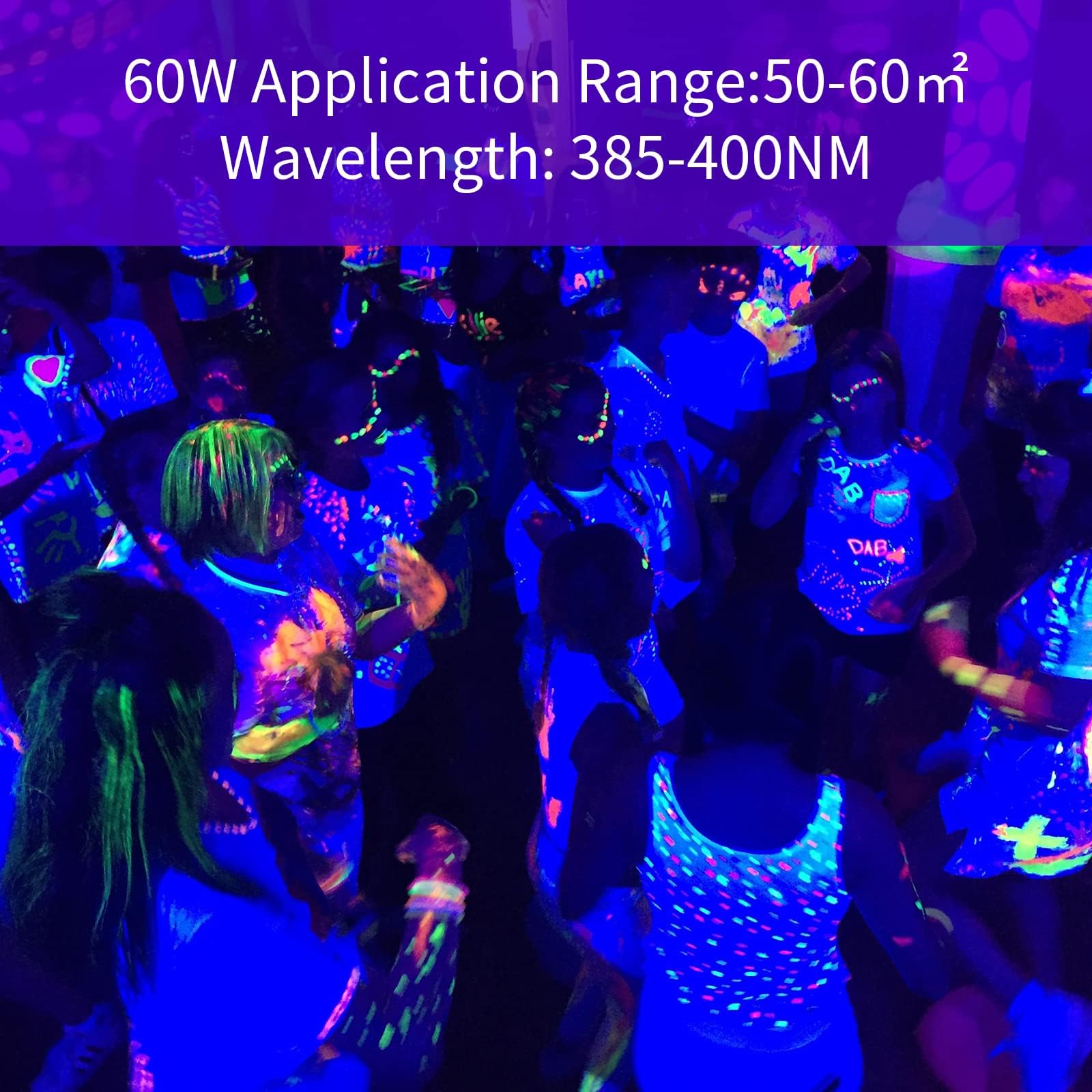 Lumiere Noire Soiree Fluo,2 Unités 60W Projecteur LED UV Extérieur,385-400nm Black light IP66 Etanche Lumière Noire Ultraviolet pour GLOW Party,Néon Fête,Peinture Fluorescente,Body Painting,Halloween
