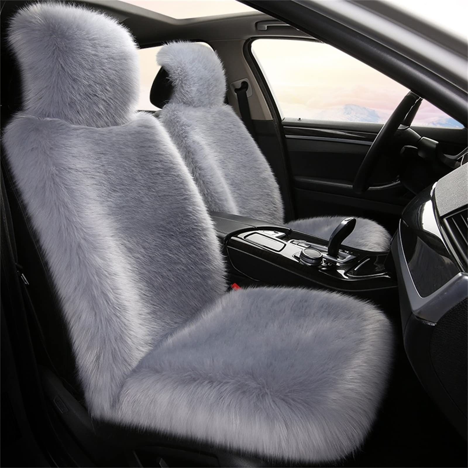 Funda de asiento de coche de peluche, universal, color gris claro