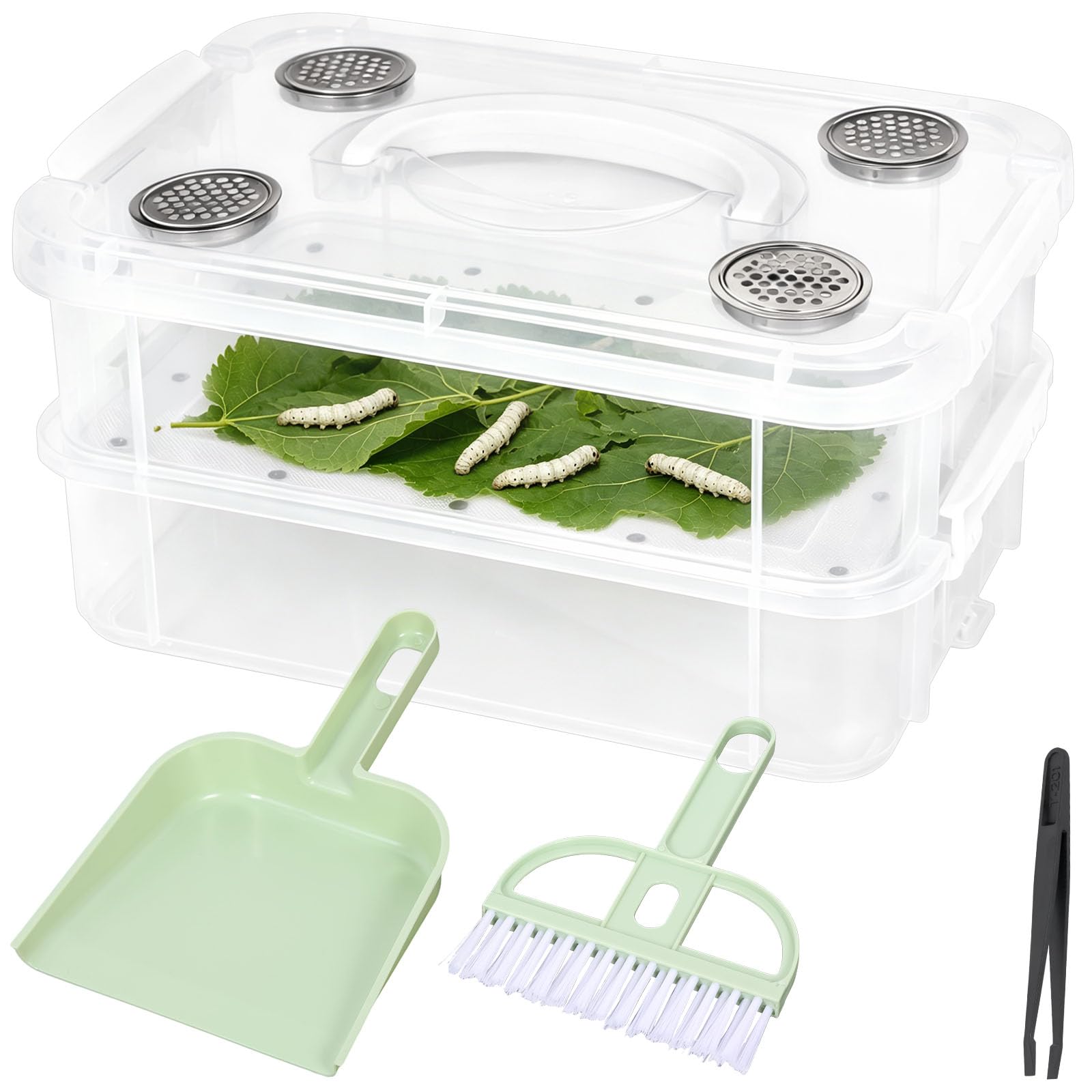 Bpyhebe Mealworm Breeding Set, Transparent Fine Mesh Corn Worm Feeder Container, Breeding Box for Live Mealworms, Sugar Gliders, Reptiles, Chickens, Lizards, Bearded Dragons, Frogs