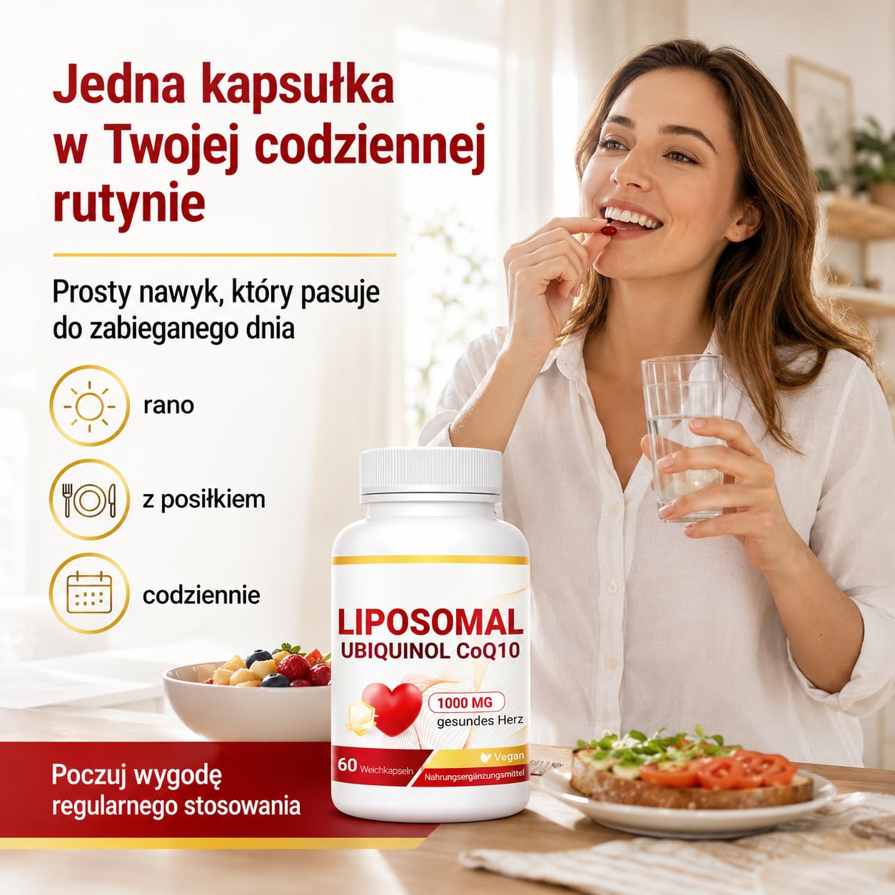 Liposomalny Ubichinol CoQ10 Kompleks 1000mg - Aktywny Koenzym Q10 Suplement - Wegańskie Kapsułki o Wysokiej Przyswajalności - 60 Sztuk