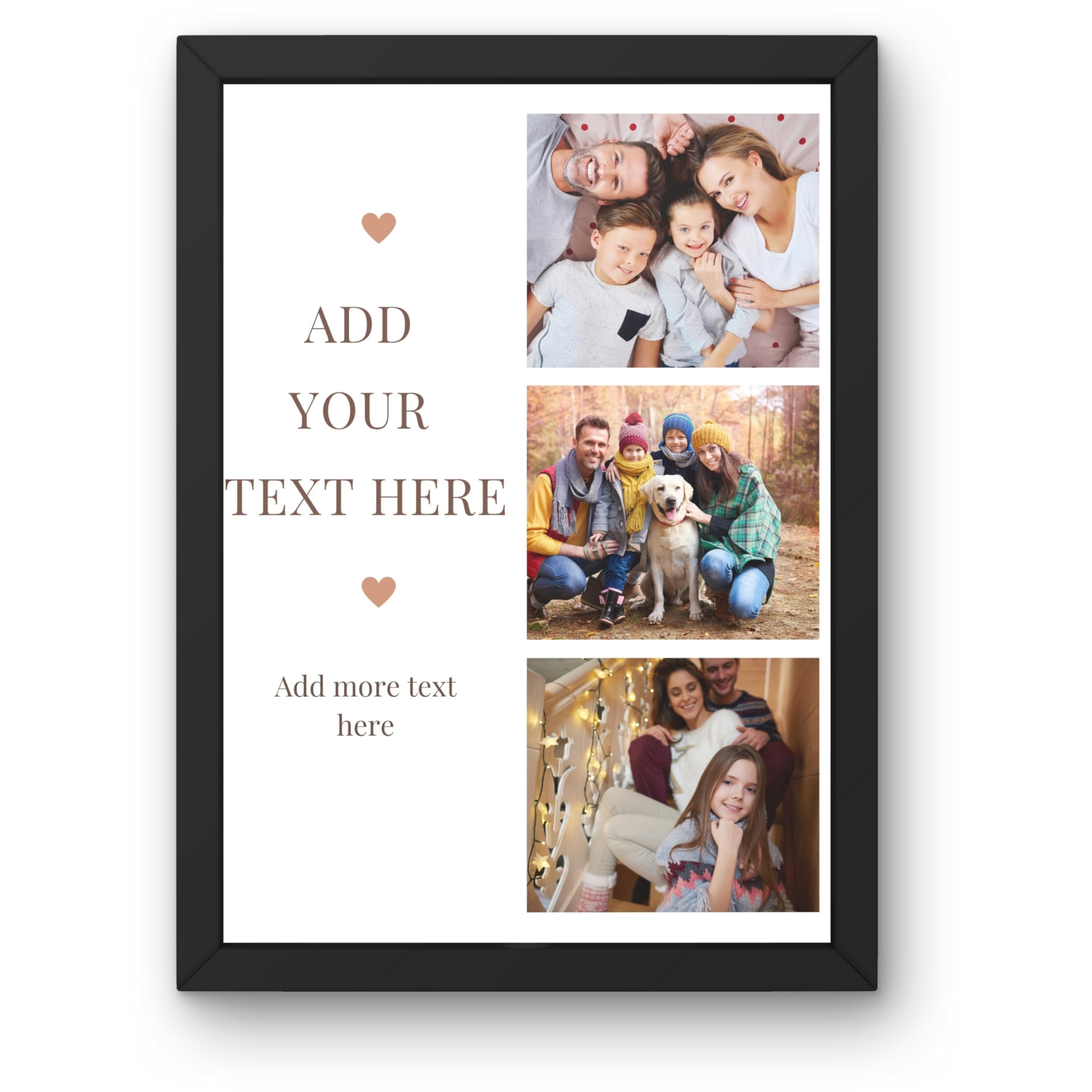 Personalised Photo Frame Poster – Add Pictures & Custom Text – Choose Colour, Font Style & Text Colour – Custom Poster, Portrait Photo Collage Print | Personalised Photo Gifts | L2BP (3 Photos)