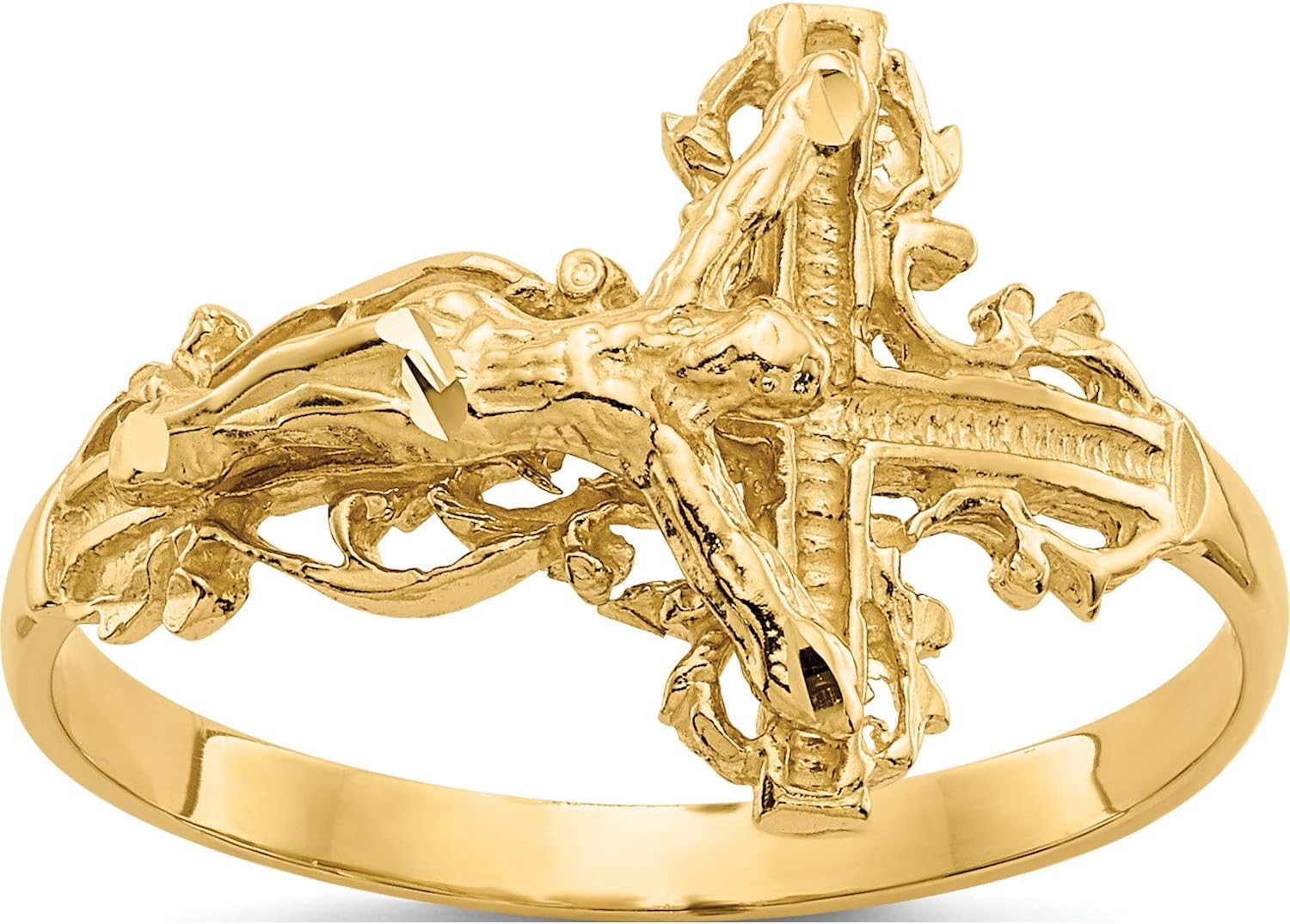 14K Yellow Gold Diamond-Cut Crucifix Ring - Jewelry By Sweet Pea