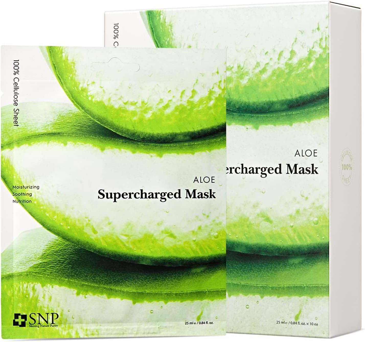 [K Beauty Snp] Aloe Supercharged Sheet Mask | Soothing, Calming, and Hydrating for All Skin Types | Korean Face Mask Sheet | Korean Skin Care | Face Masks Skincare | K-Beauty Products | 10 Sheets