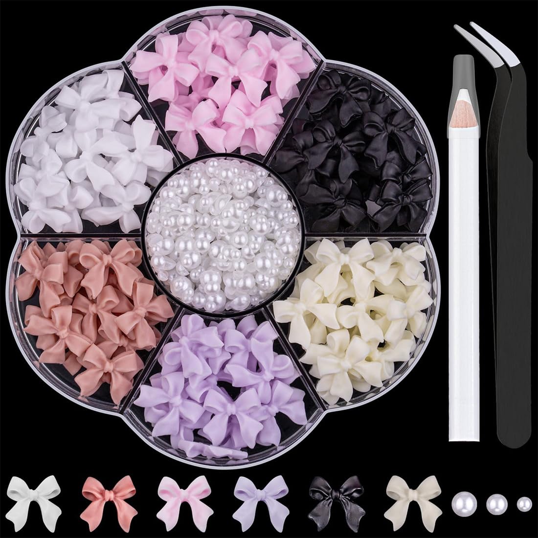 JEYORZY 1 boîte Kits De Décoration D'ongles, Lot de strass colorés en forme de nœud papillon 3D pour ongles, Bow Nail Charm, Accessoires D'ongles Colorés - Décoration DIY - Pierres de strass
