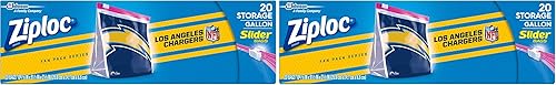 Ziploc Slider Bolsa de almacenamiento de un galón, ideal para aperitivos, fiestas en estacionamientos u homegating, 20 unidades - NFL LA Chargers