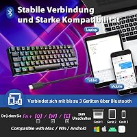 RK ROYAL KLUDGE RK61 RGB 60% Mechanikus Gamer Billentyűzet, Vezeték Nélküli/Vezetékes Bluetooth, Hot-Swap Lineáris Red Switch, Többeszközös  7