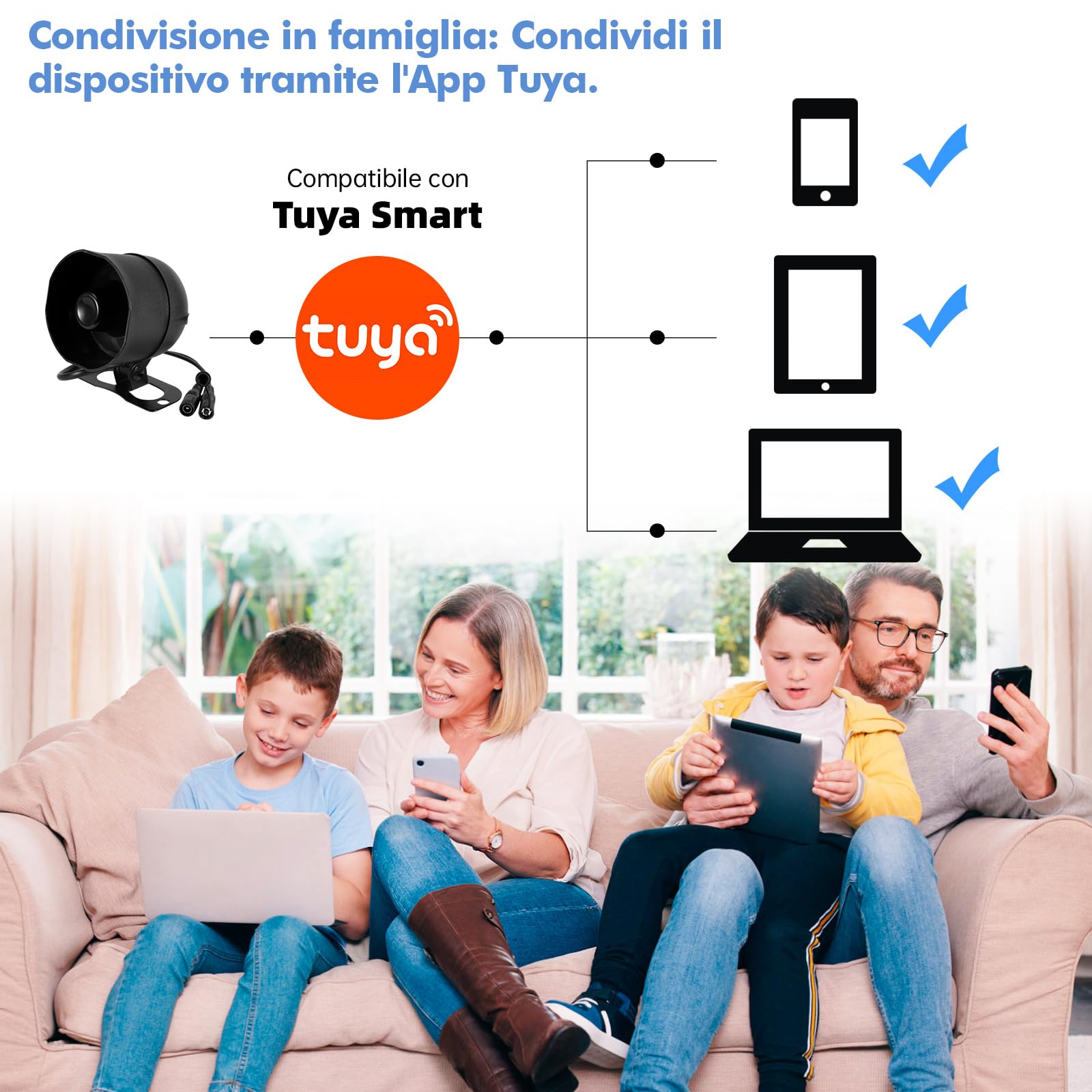 Sistema di allarme Kit WIFI, Allarme Casa da 120 dB con sensore di movimento, sensore per porte e finestre e Telecomando, Antifurto Sistema di Allarme per capannoni, camper, garage(Nero)
