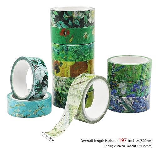 Miniatura 3 de Berkin Arts 12 rollos de cinta Washi con diseños florales artísticos - Juego de 15 mm de ancho de cinta adhesiva decorativa para enmascarar