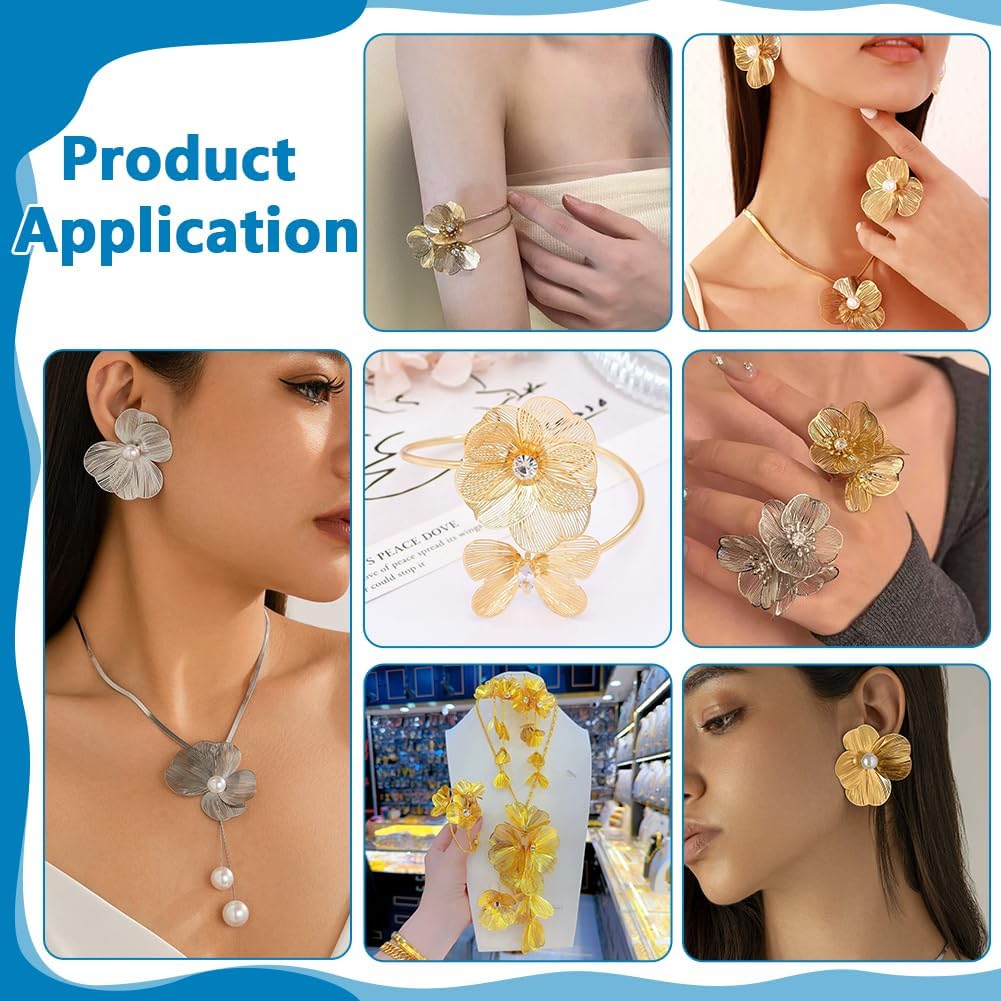 PH PandaHall 24pcs Filigree Flowers, 1.5/1.9/2.6 inch Large Metal Flower Filigree Charms Embellishments Hollow Out Pendants Flower End Caps for DIY Earrings Hair Clips Crafting Jewelry, Golden/Silver