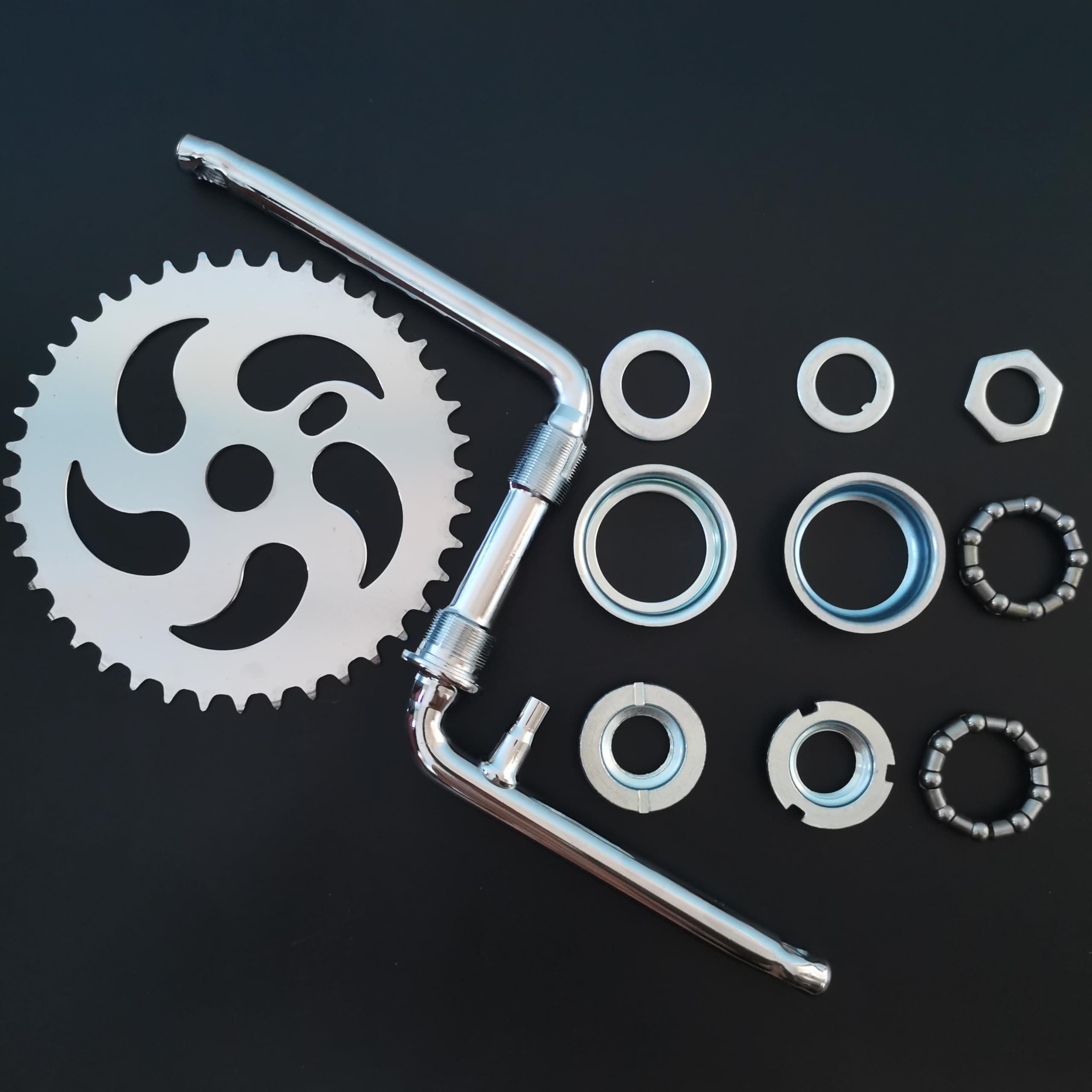 Silver One-Piece Crank 40T Sprocket with 2”Cup Wide Pedal Crank Kit, for 2- Stroke Motor,Gas Motorized Bicycle 48cc/66cc/80cc