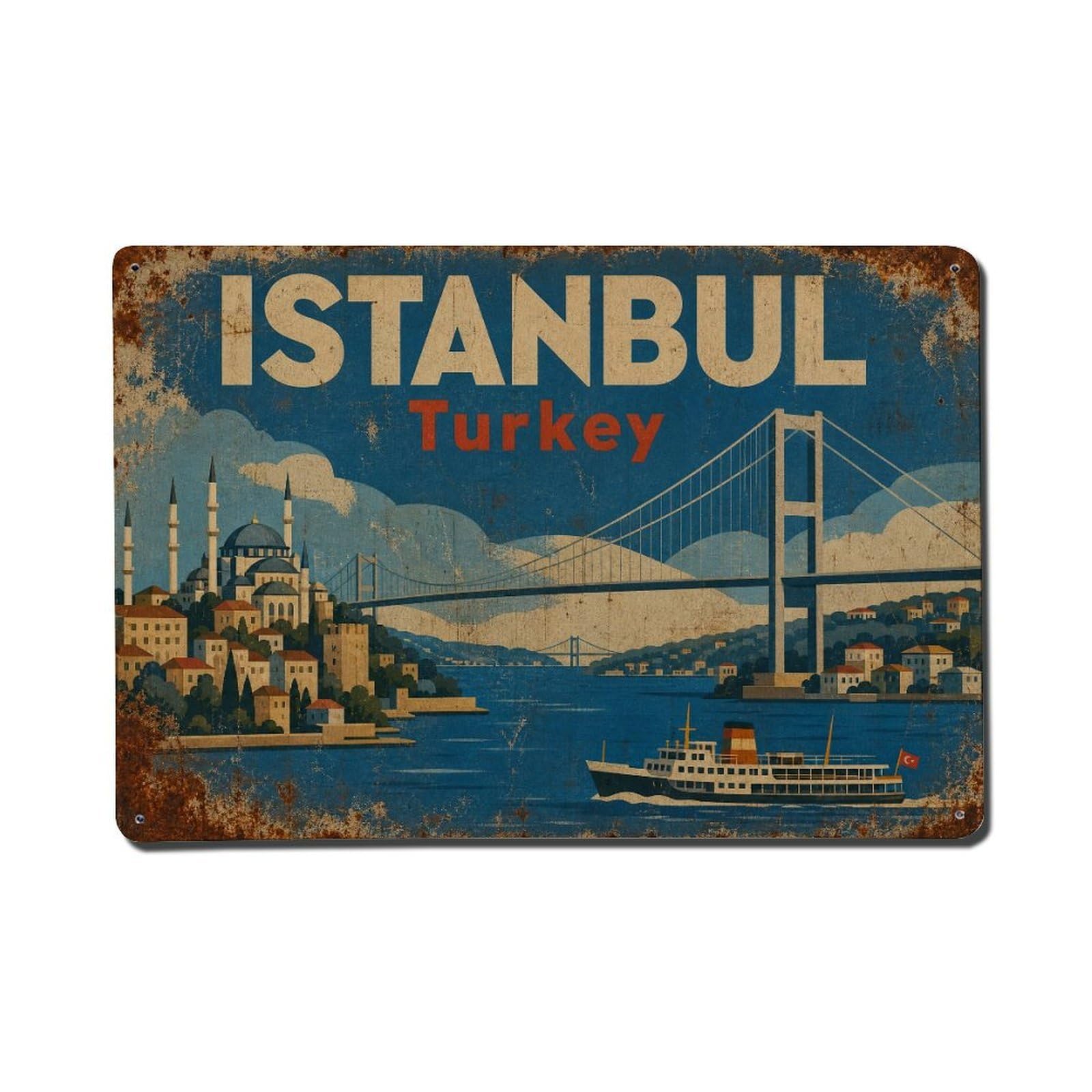 Gead 8X12inch Style Vintage Travel Istanbul Turkey Bosphorus Metal Tin Sign