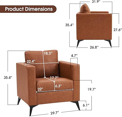 Miniatura 9 de MCombo Silla decorativa moderna, tapizada de piel sintética, sillón individual para sala de estar, sala de espera, oficina, LW654 (1, silla)