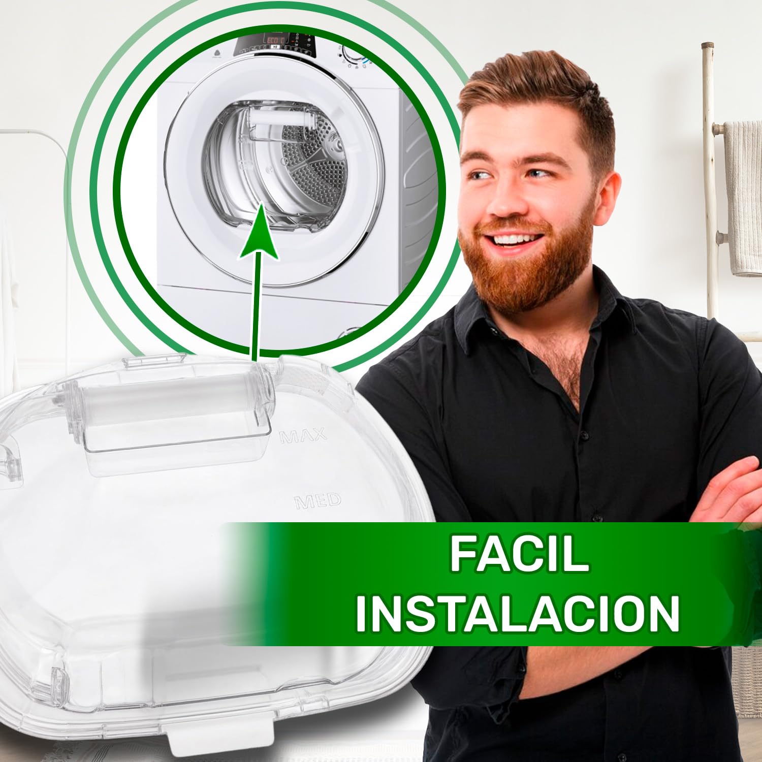 Depósito de Recogida de Condensados para Secadora de Ropa 415 x 380 x 85 mm con Código Original 40006253 40008542 40009648 49125480 para Candy para Hoover - Garantía de 5 Años - ONIX TECH