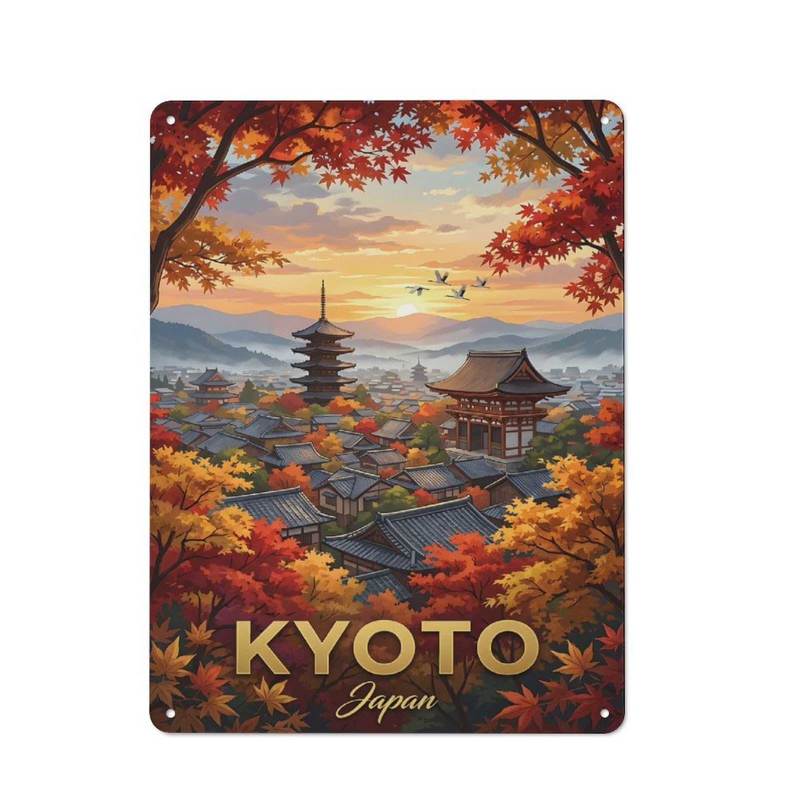 Junmoney Style-24 Kyoto Japan Autumn Scenery Rustic Printed Metal Sign 40X30cm For Garage Or Workshop, For Garage, Workshop And Man Cave Decoration
