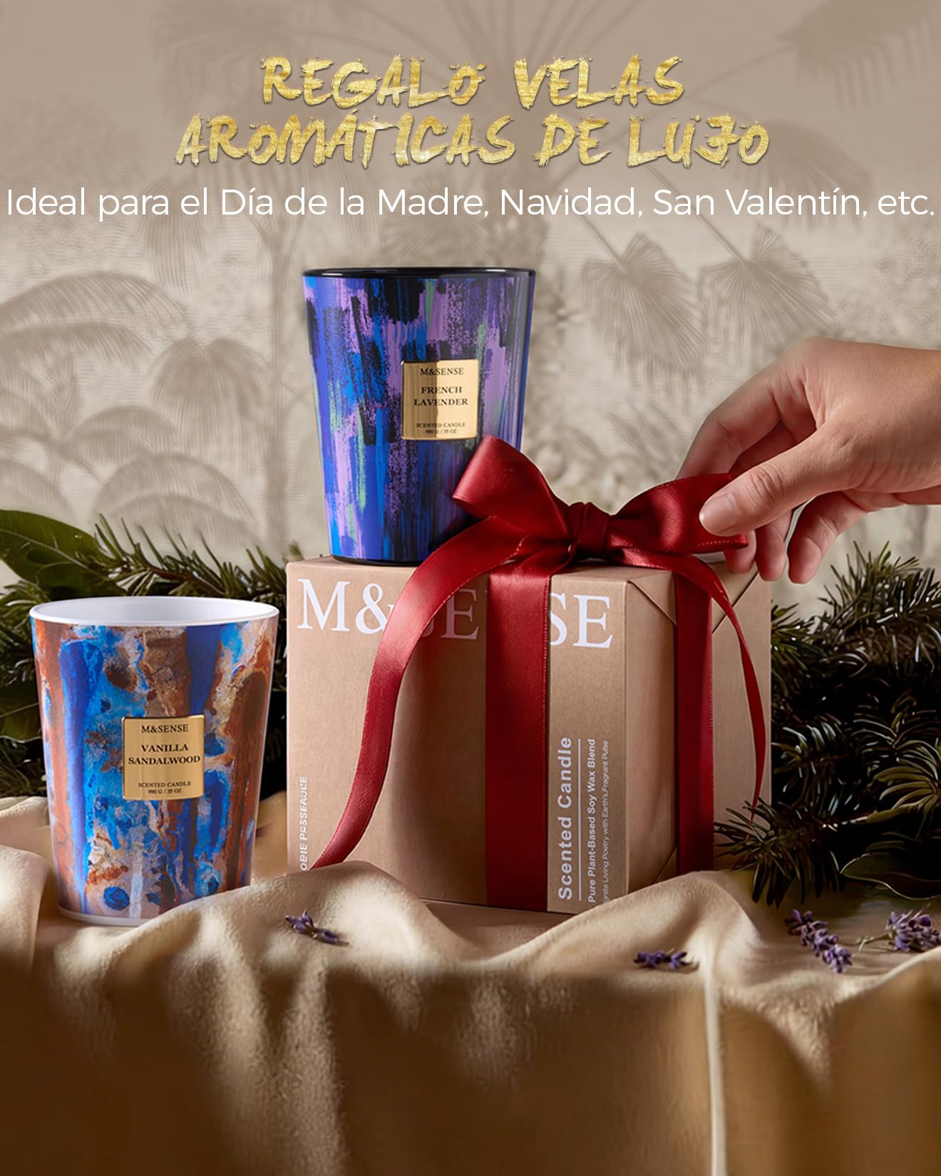 M&SENSE Velas Aromáticas Noche de Verano, 150h Larga Duración, 3 Mechas Velas Bonitas, Cera de Soja 990g Vela Grande, Decoración Hogar, Regalo Original Mujer y Yoga