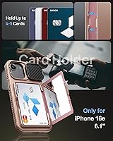 Vista 3 de Funda para iPhone 16e con Tarjetero y Cubierta de Lente de Cámara con Soporte, Protección contra Caídas de Grado Militar a Prueba de Golpes