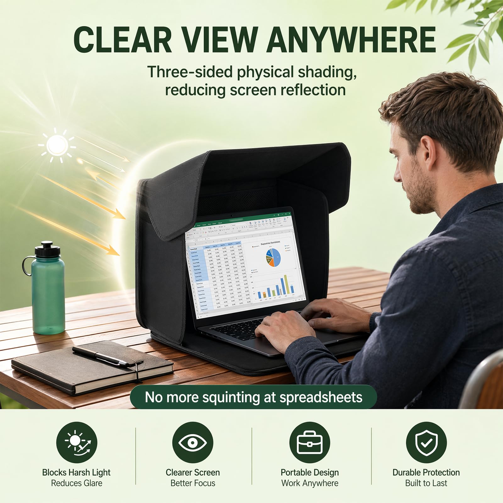 DASIAUTOEM Universal Laptop Sonnenschutz, Klappbare 2-in-1 Laptoptasche, Sonnenschutz Blendschutz UV-Schutz für Outdoor Arbeit mit Rutschfesten Clips Kompatibel mit für 12-16 Zoll Laptop (12-14in)