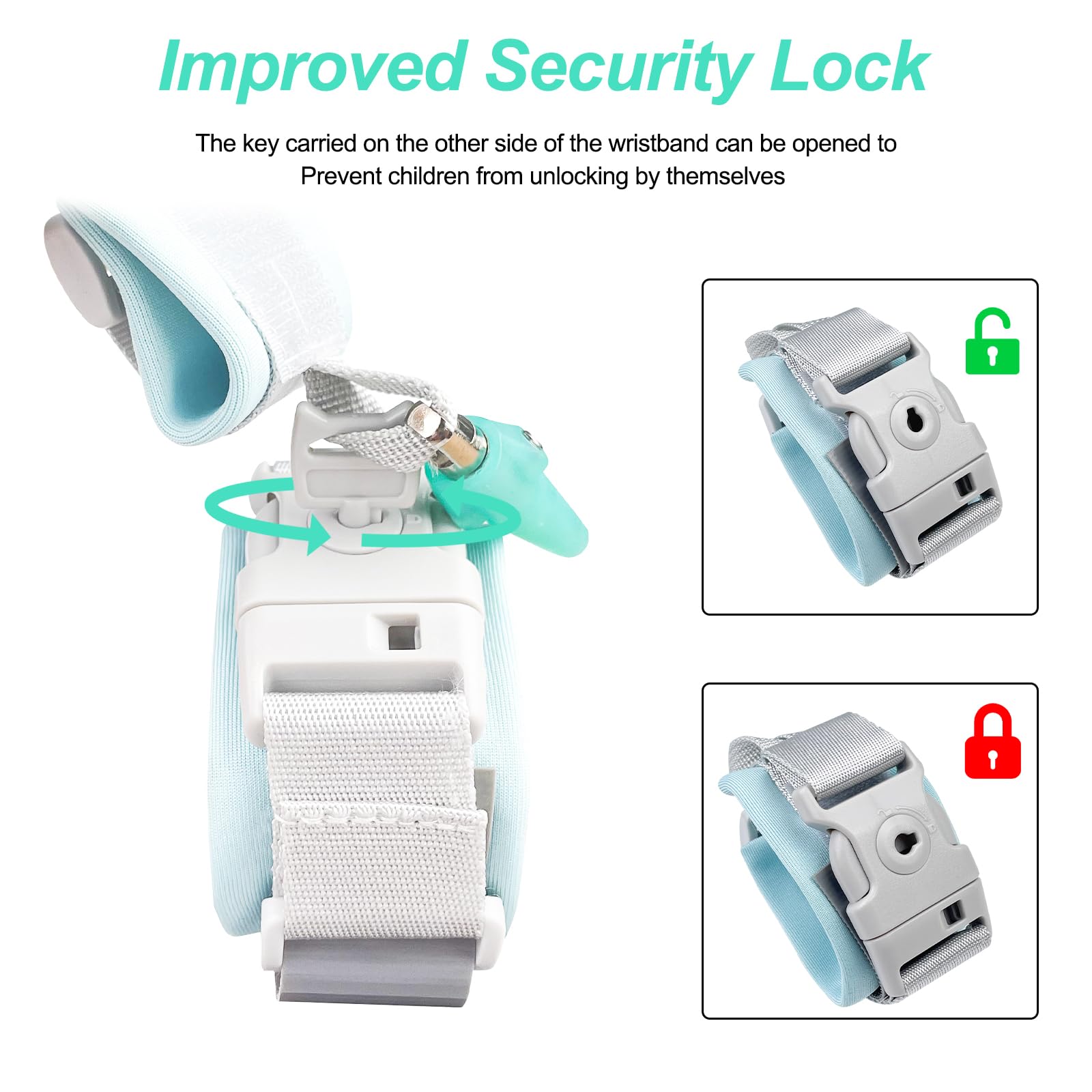 Laisse De Sécurité Enfant 2M Avec Rotation 360° Et Serrure à Clé - Bracelet Anti-Perte Poignet Pour Voyages, Supermarché Et Exploration (Vert)