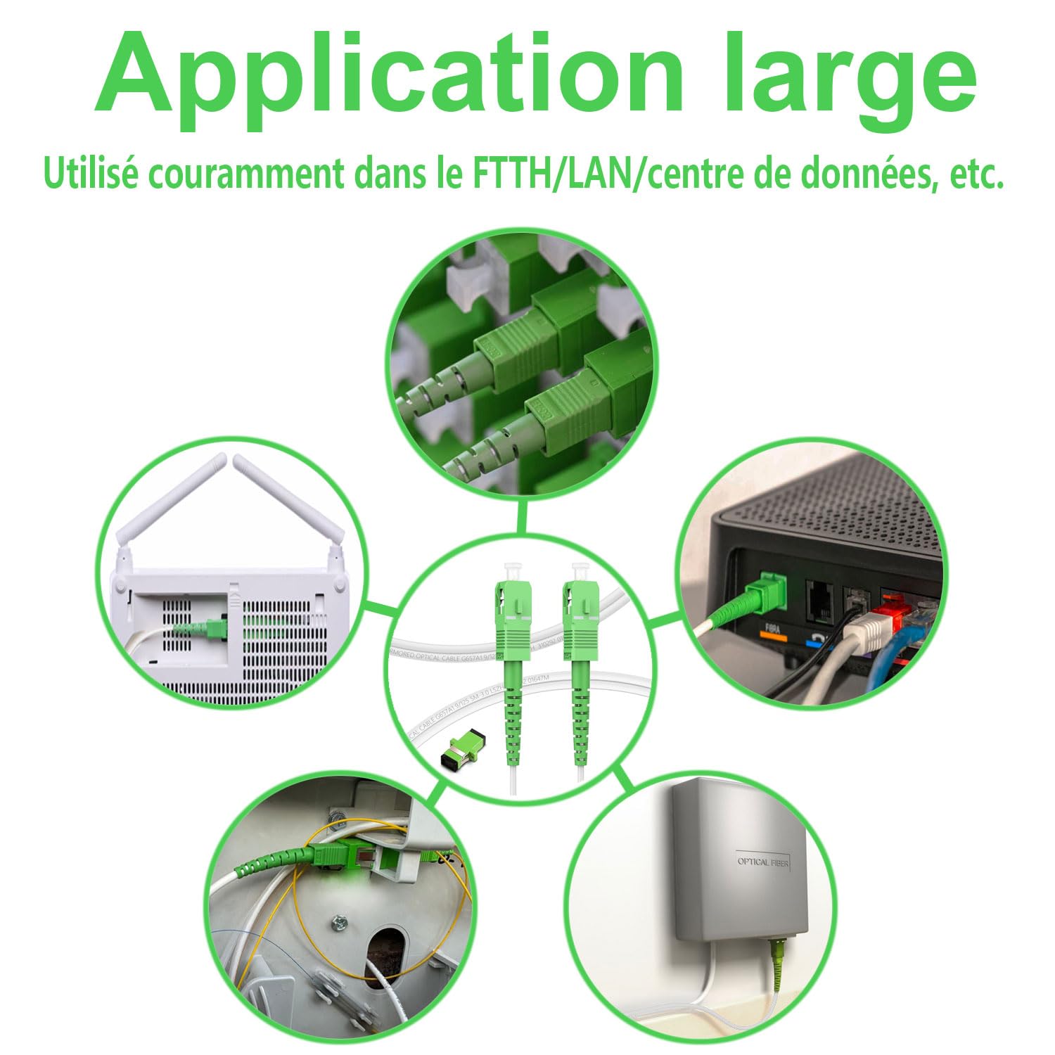 10m Câble à Fibre Optique en Acier Blindé SC/APC à SC/APC (Orange SFR Bouygues)- Rallonge/Jarretiere Simplex Monomode