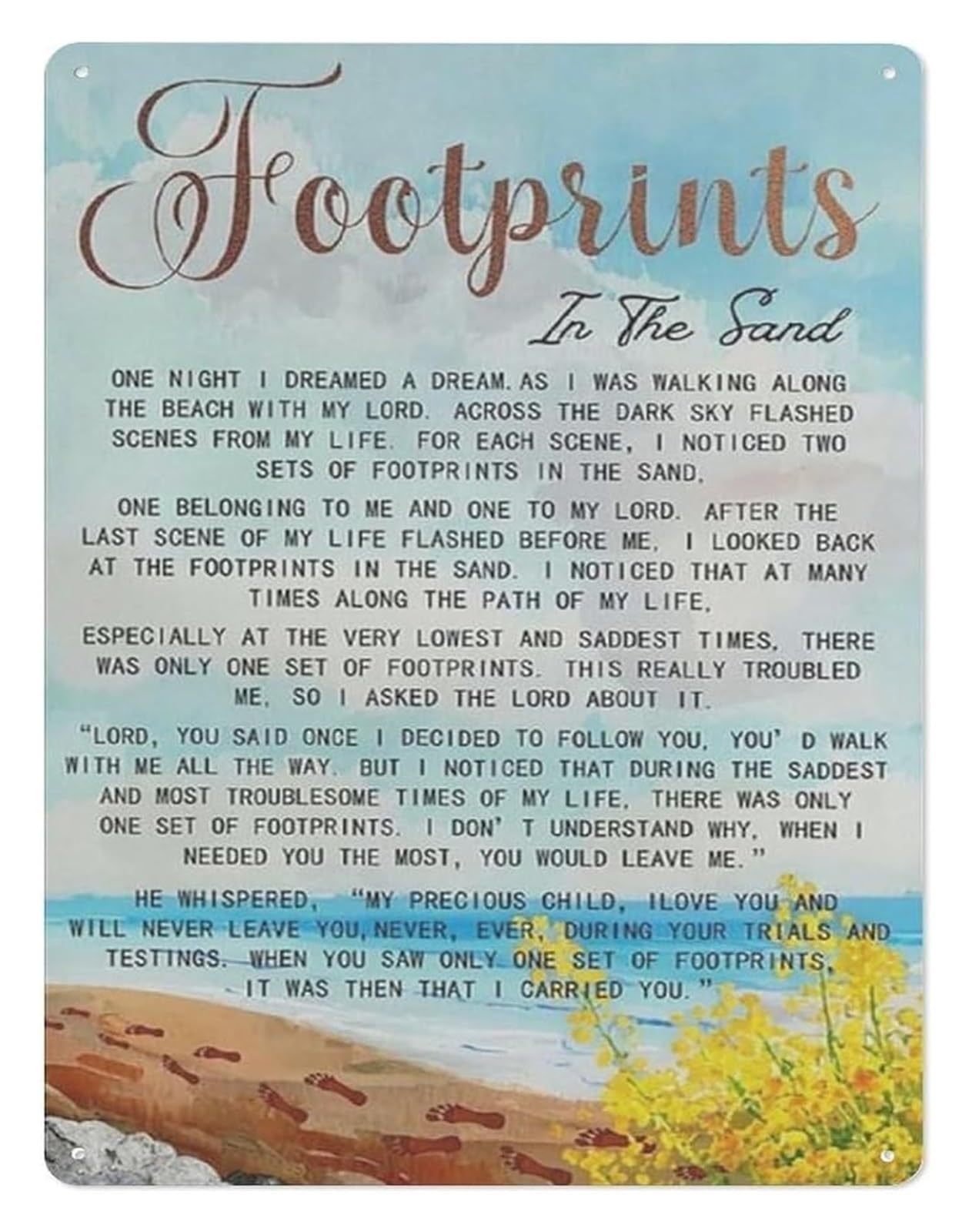 NWPNLXEA Jesus Carried Me Footprints Metal Tin Sign 8 X 12 in Christian Bible Verse Wall Hanging for Entryway Hallway