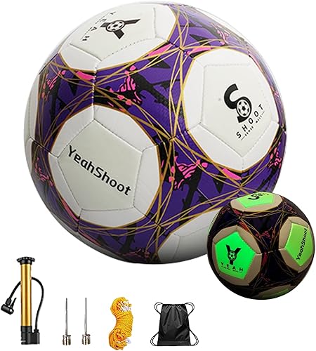 KOKMAT Soccer Ball Holographic Size 5, Reflective Football, Glow in The Dark Glow Ball Soccer Ball Gifts, Reflective Composite Leather Soccer Ball