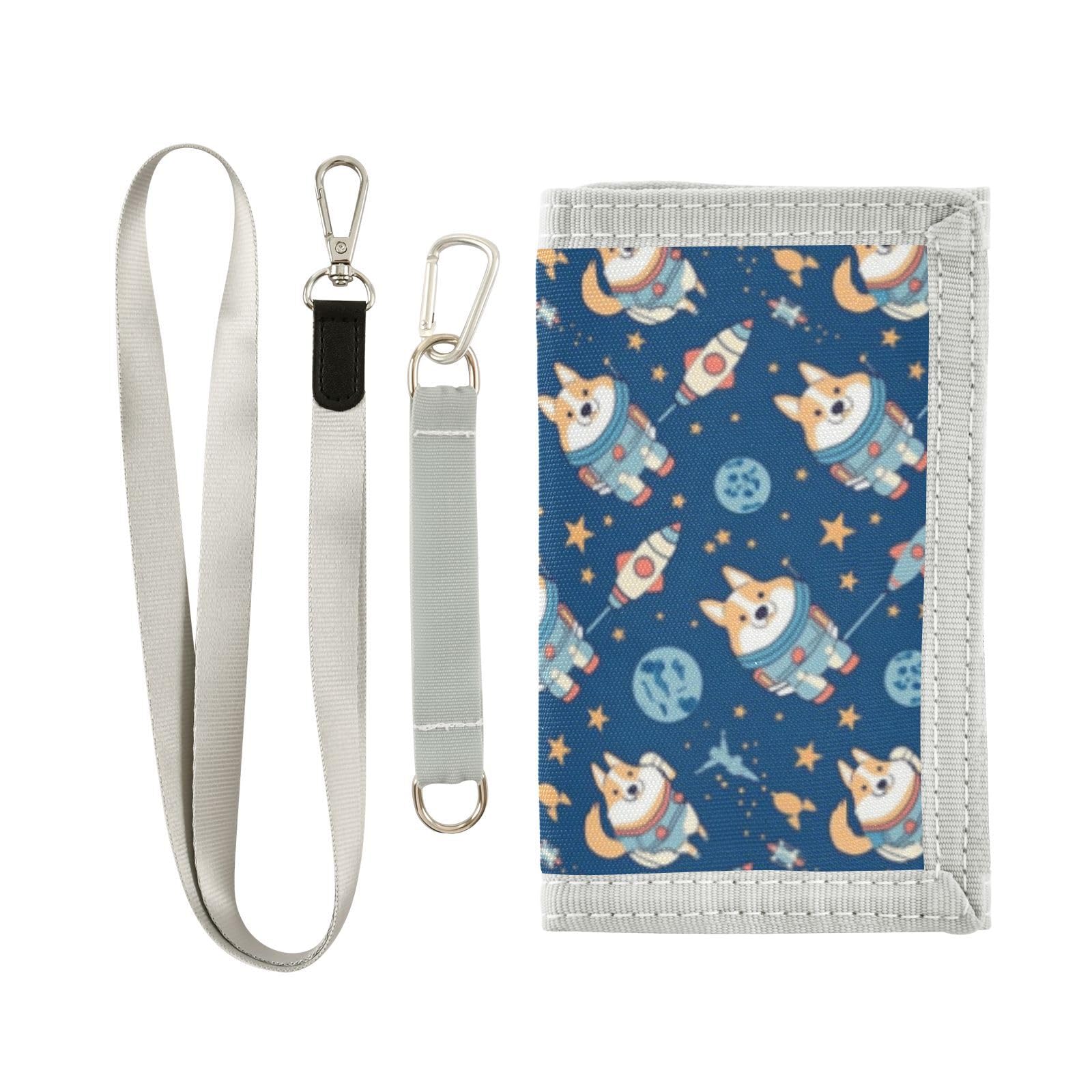 Wusikd Welsh Dog Astronaut Kids Wallet for Boys Girls Space Rocket Stars Toddler Trifold Wallet Novelty Wallet for Teens Women Men