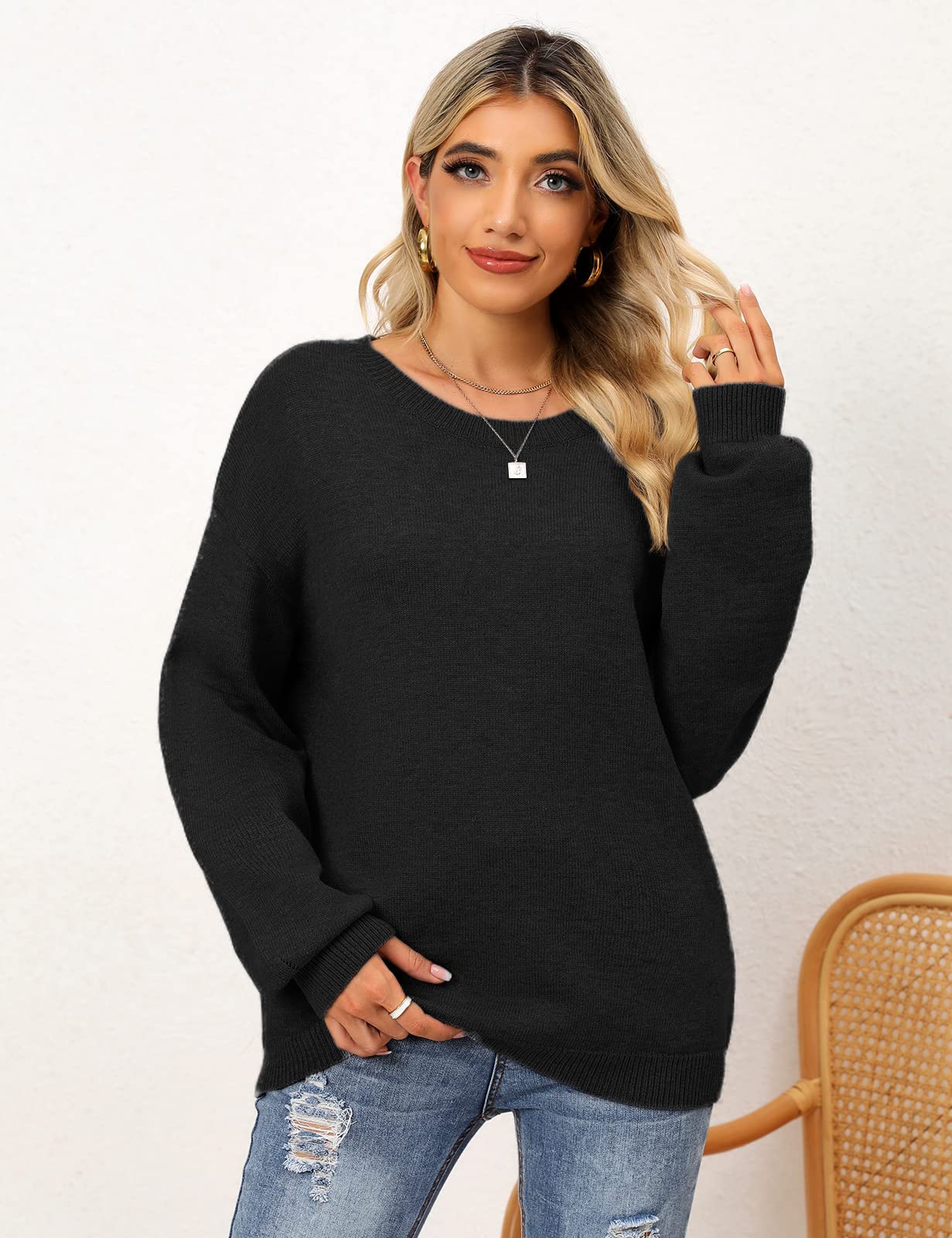 UMIPUBO Maglione Donna Chic Oversize Maglione a Maglia Colorblock Morbido Righe Pullover Casual Knitted Bluse Manica Lunga Moda Girocollo Tops Maglieria per Autunno Inverno Felpe Ragazza