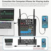 Vista 3 de Aveek Amplificador mezclador de audio de 150 W x2, 4 canales con micrófono inalámbrico dual, consola de placa de sonido MP3 USB digital Bluetooth