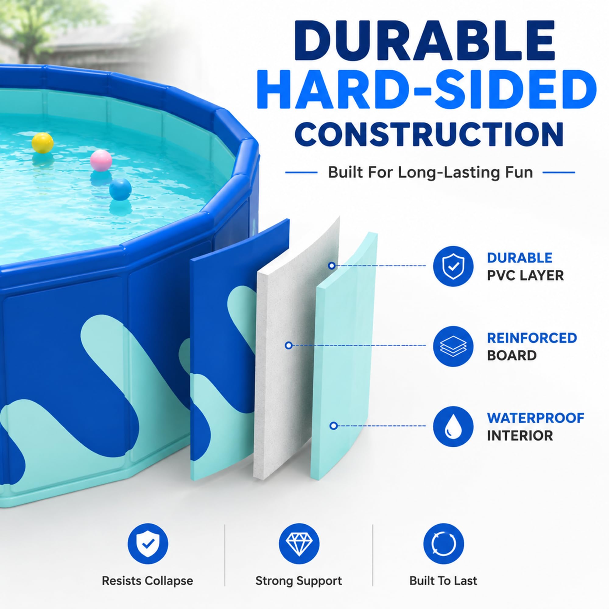 Piscina Infantil Plegable, Piscina Rígida Sin Inflado para Niños