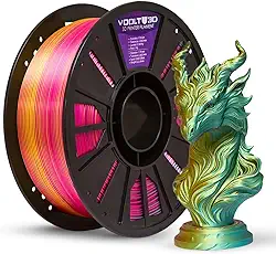 Filamento PLA TRI Color High Speed 1kg 1,75mm Três Cores com efeito tricolor Impressora 3D FDM Voolt3D (Tri Dourado, Rosa e Verde V-Silk)