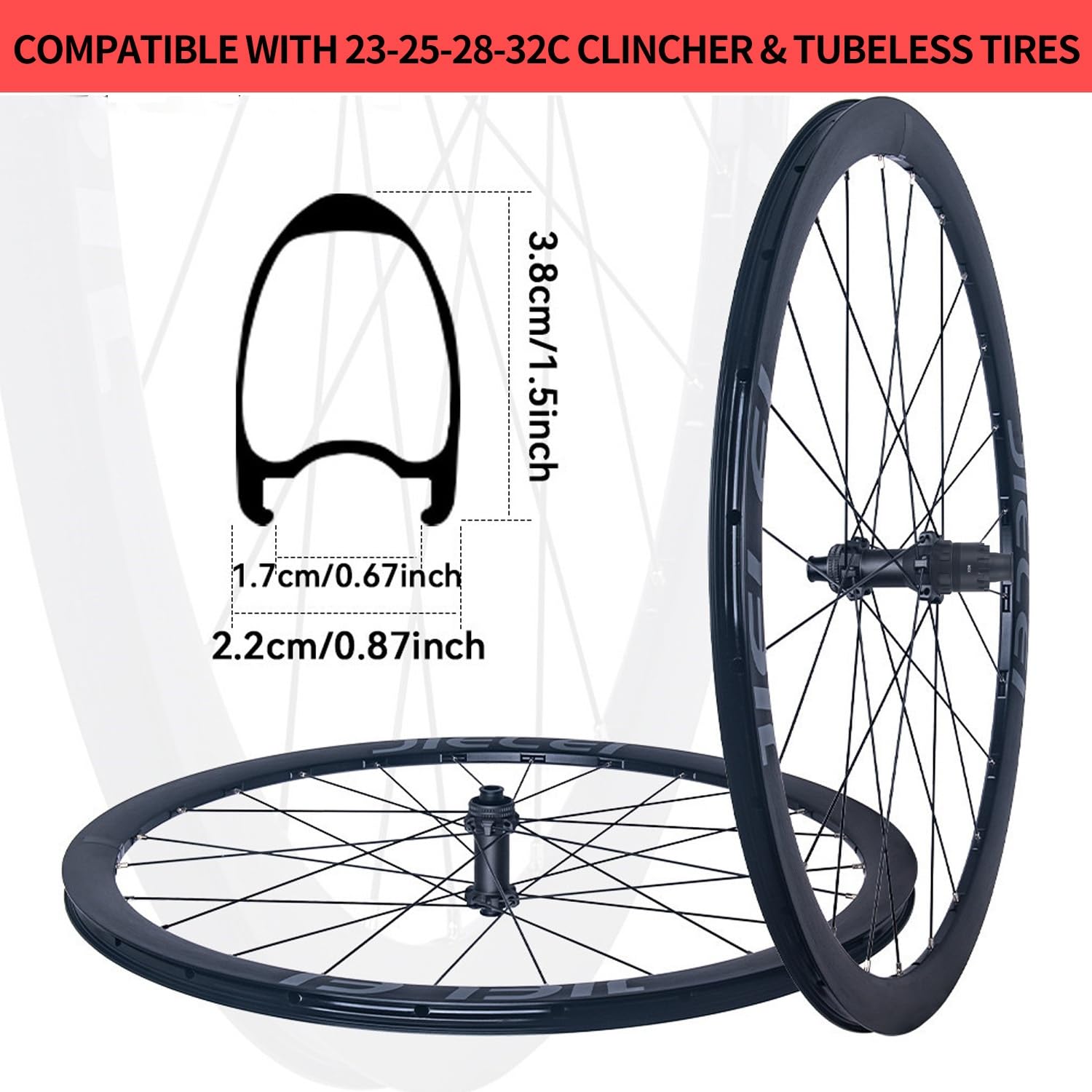 Juego De Ruedas De Bicicleta De Carretera 700C Ruedas con Bloqueo Central De 38mm, Eje Pasante, XDR 11/12S, Trinquete 36T