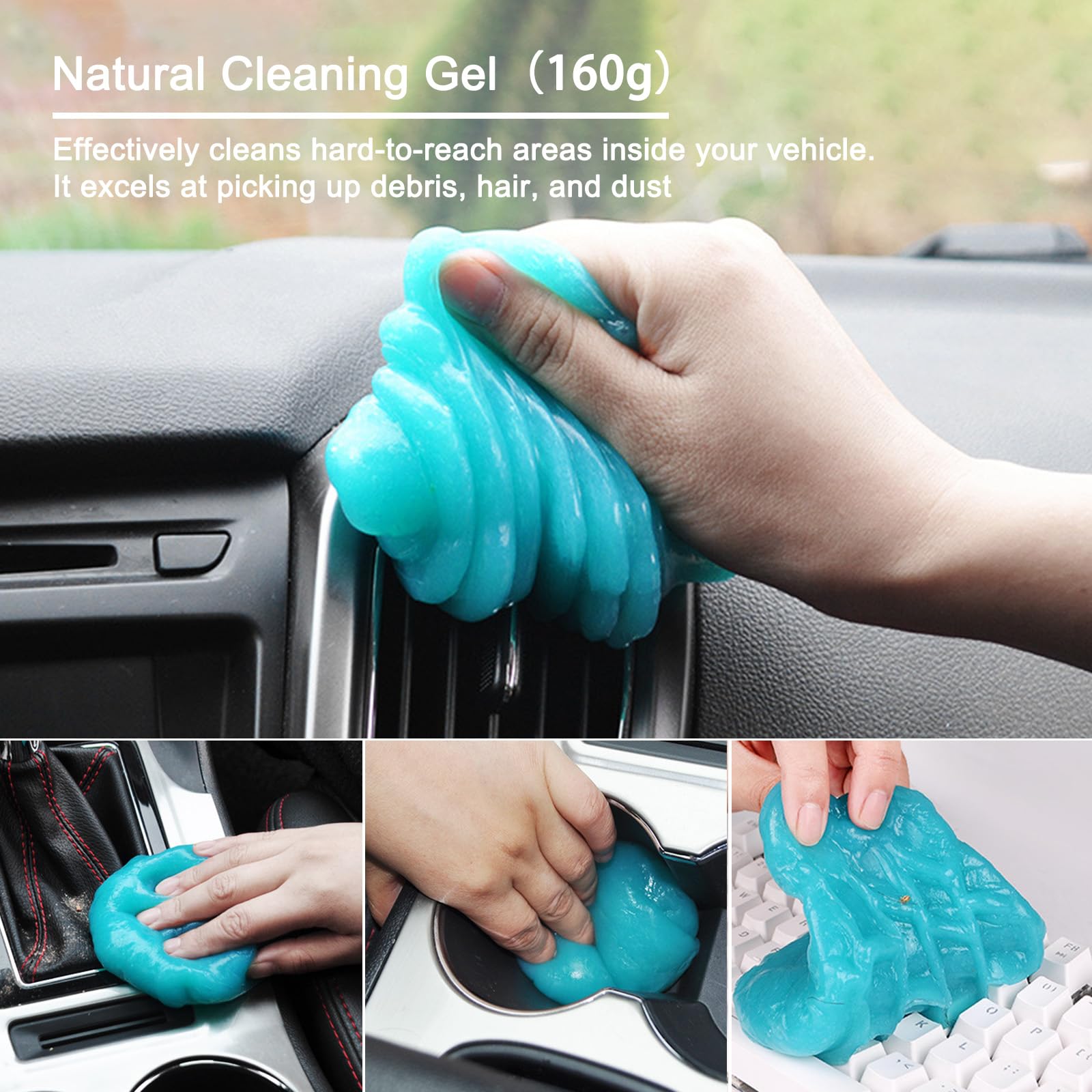 7PCS Car Detailing Brush Set,Various Hardness Options for Brushes, Natural Cleaning Gel Included, Complete Auto Interior and Exterior Detailing Kit for Wheels, Air Vents, and Leather Seats — view 3