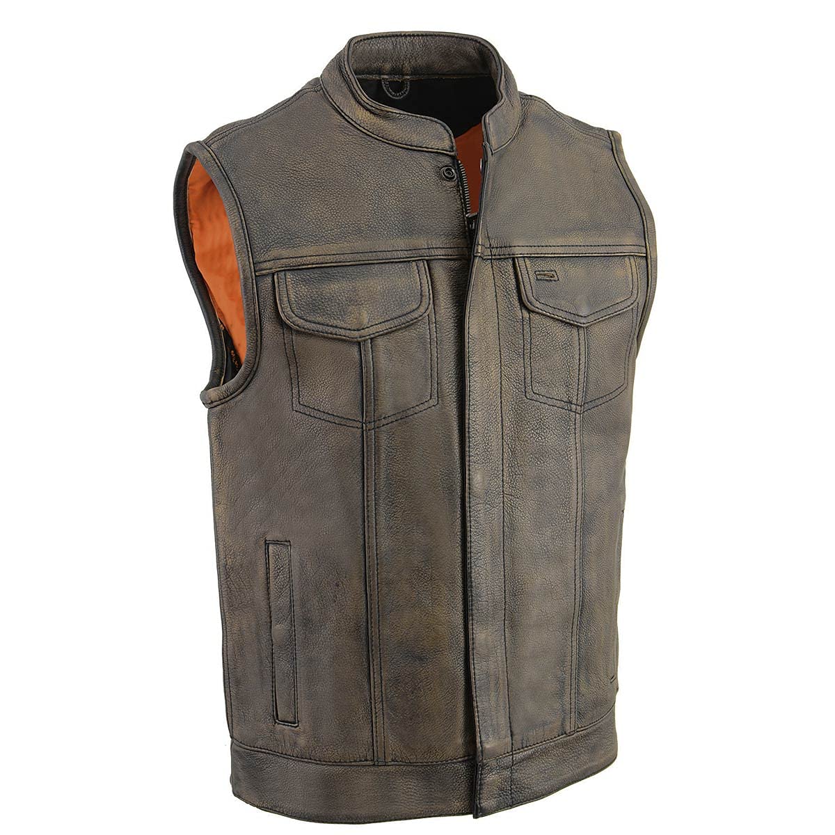 Milwaukee Leather MLM3513 Men's Premium Leather Club-Style Motorcycle Vest w/Snaps and Zipper Closure