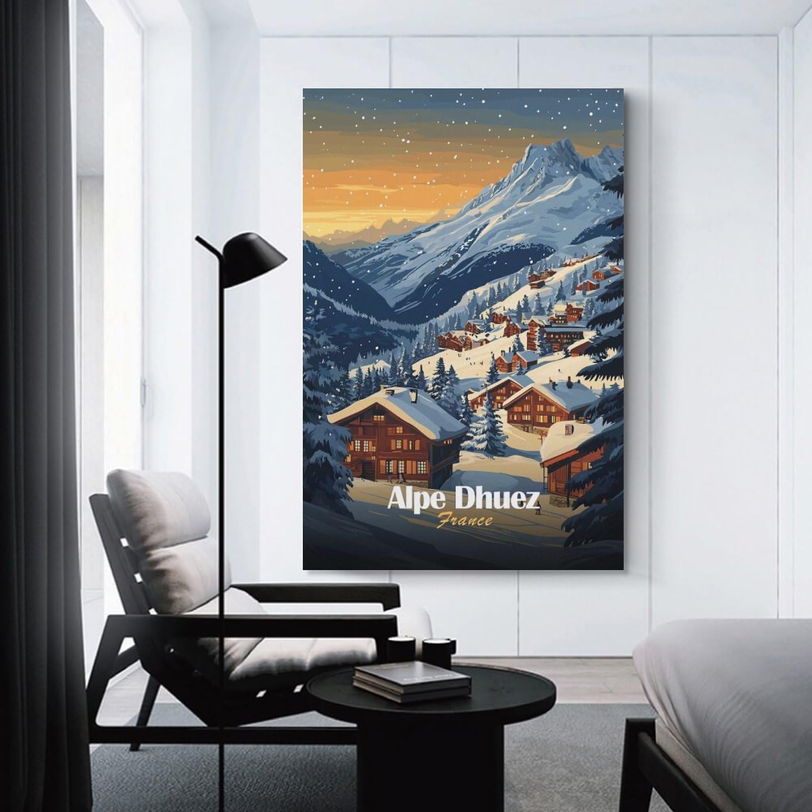 Junmoney Decorative Canvas Print Alpe Dhuez Ski Village, 24x36inch(60x90cm), for Study, Office Or Apartment Decor, Gift Idea for Housewarming And Birthdays