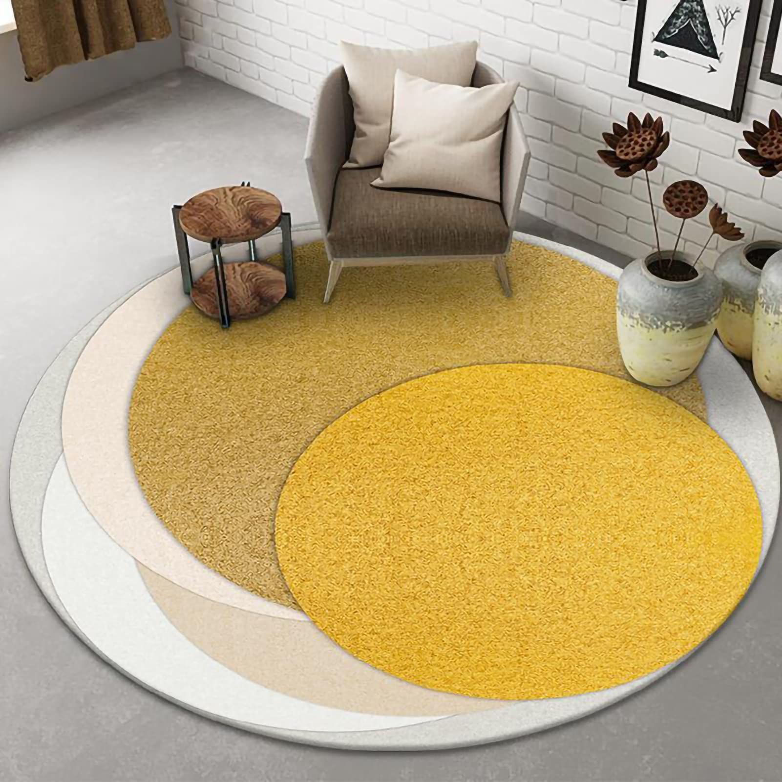 Tapis rond géométrique moderne de salon et chambre - Diamètre 80 cm modèle B