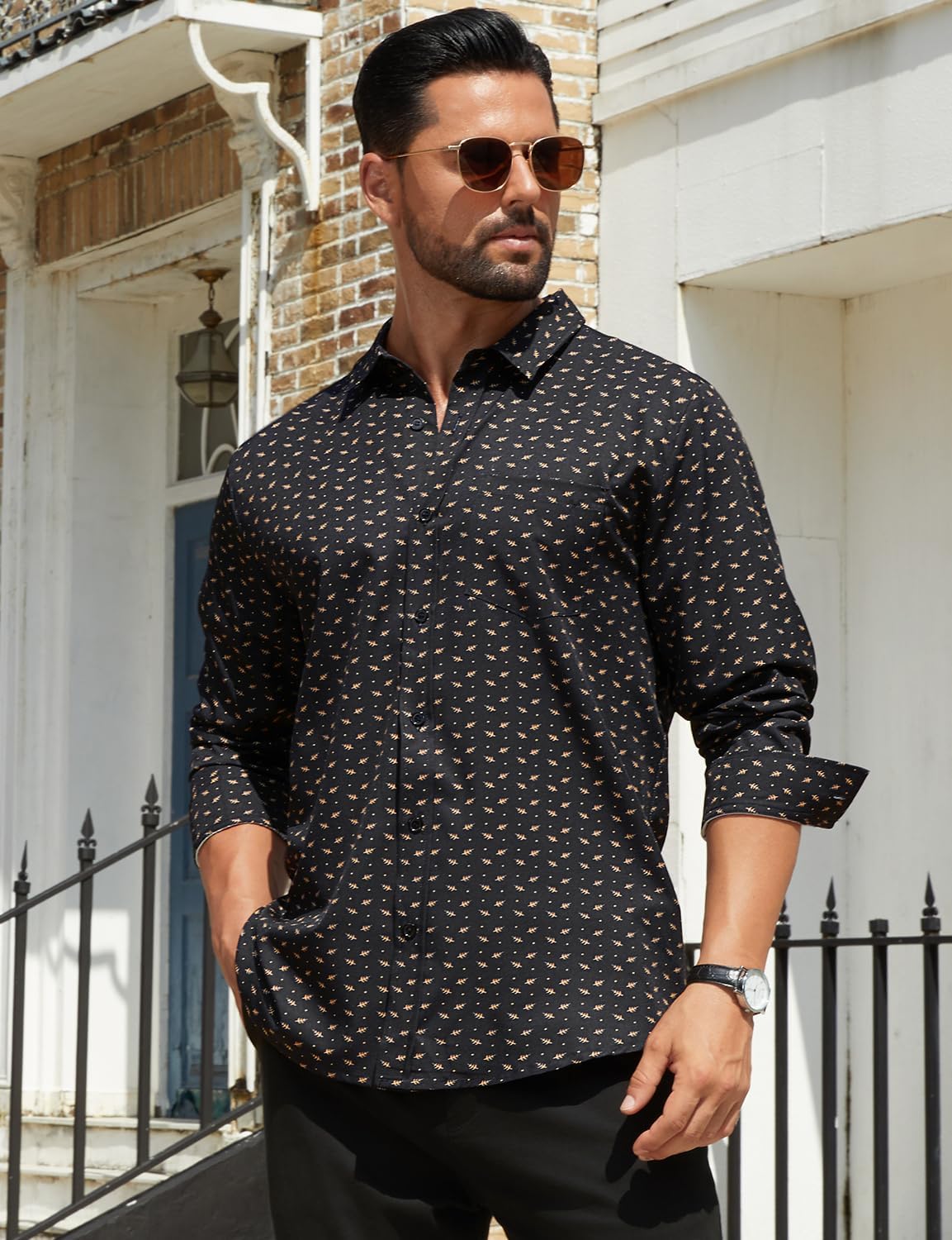 Hardaddy Men's Pattern Long Sleeve Button Down Graphic Printed Business Casual Dress Shirts with Pocket image 2