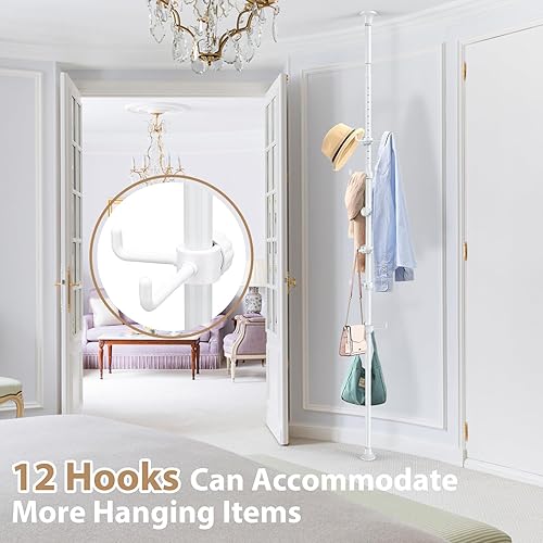 Miniatura 3 de Sempicad Perchero independiente, de 56 a 125 pulgadas, ajustable, con 12 ganchos para colgar abrigos, chaquetas, sombreros, bufandas, adecuado para