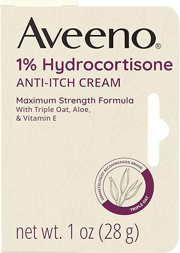Aveeno Maximum Strength 1% Hydrocortisone Anti-Itch Cream with Pure Oat Essence, Triple Oat complex, Aloe & Vitamin E, For Itch, Rash & Redness Relief from Eczema, Psoriasis, Insect Bites & Poison Ivy, Oak & Sumac, 1 Oz
