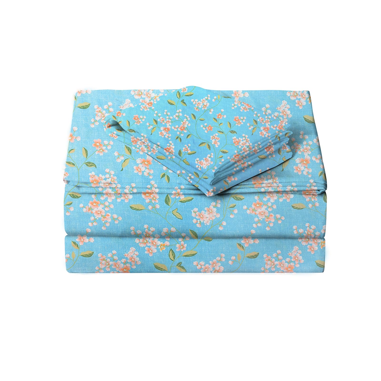 JSD Blue Floral Printed Sheet Set Full Size, 4 Piece Soft Pattern Microfiber Sheets Extra Deep Pocket