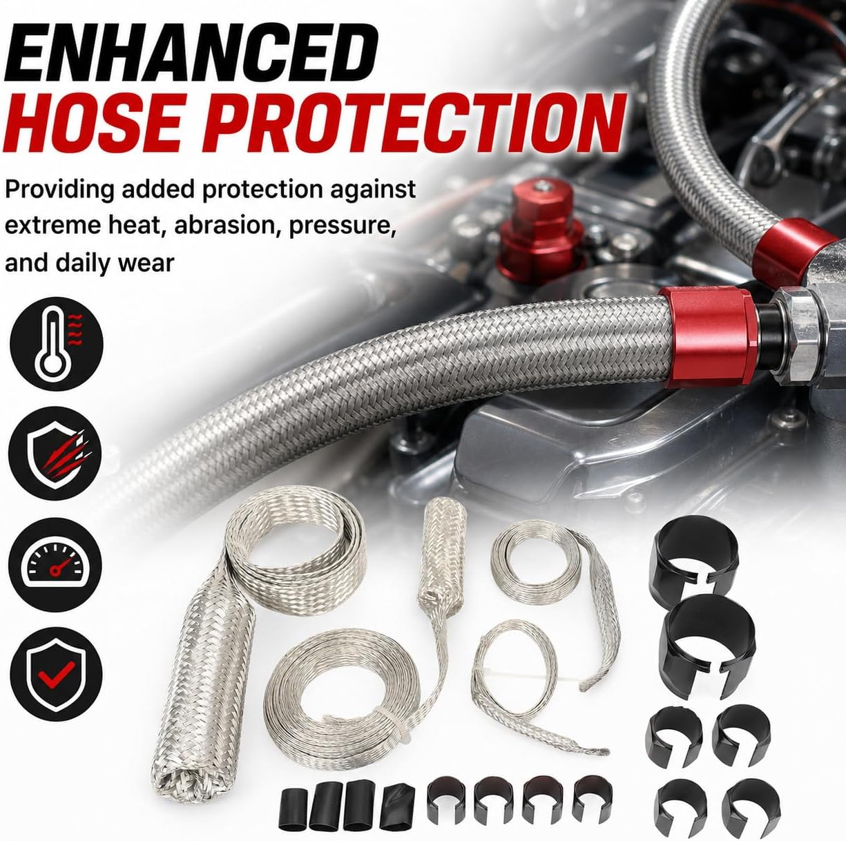 Radiator Hose Cover Sleeve Set: Stainless Steel Hose Cover Kit (Black)