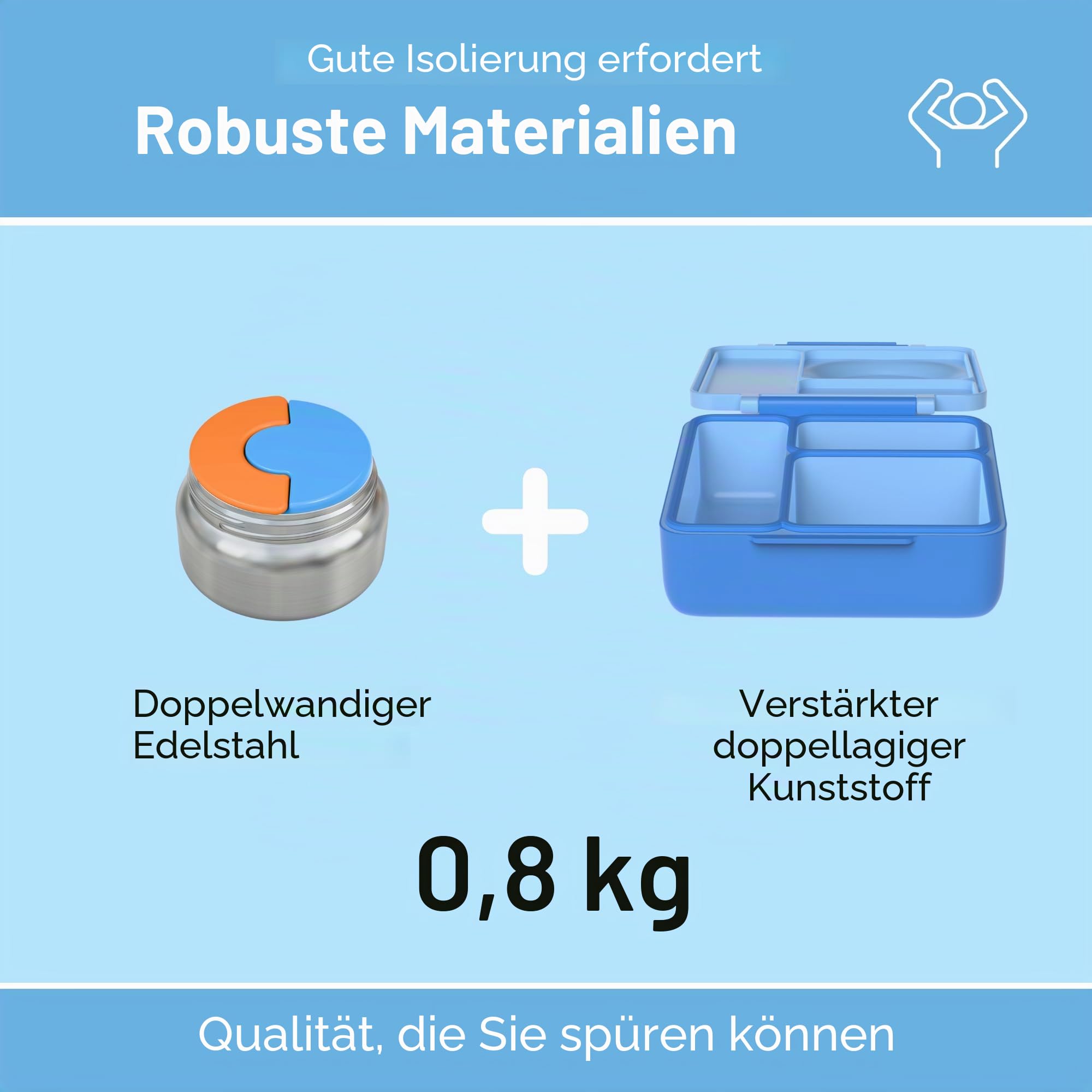 Omiebox Bento Butterbrotdose mit Thermosflasche für Kinder Himmelblau