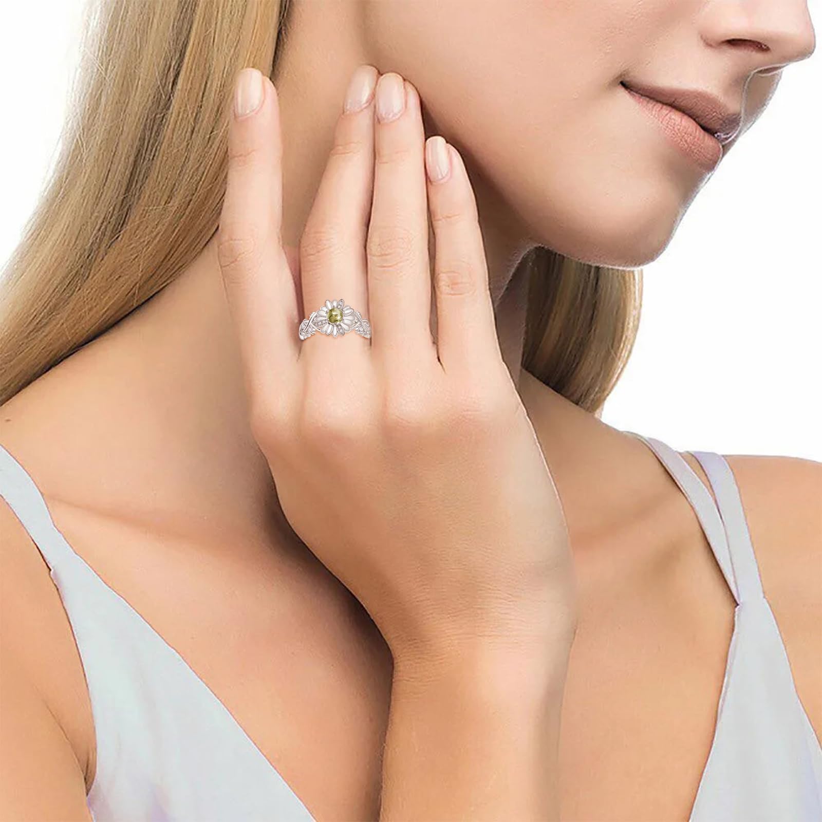 TANGPOET Anillo de plata de ley 925 con diseño de margaritas, anillo de compromiso, joyería de regalo para mujeres y mujeres, Ágata
