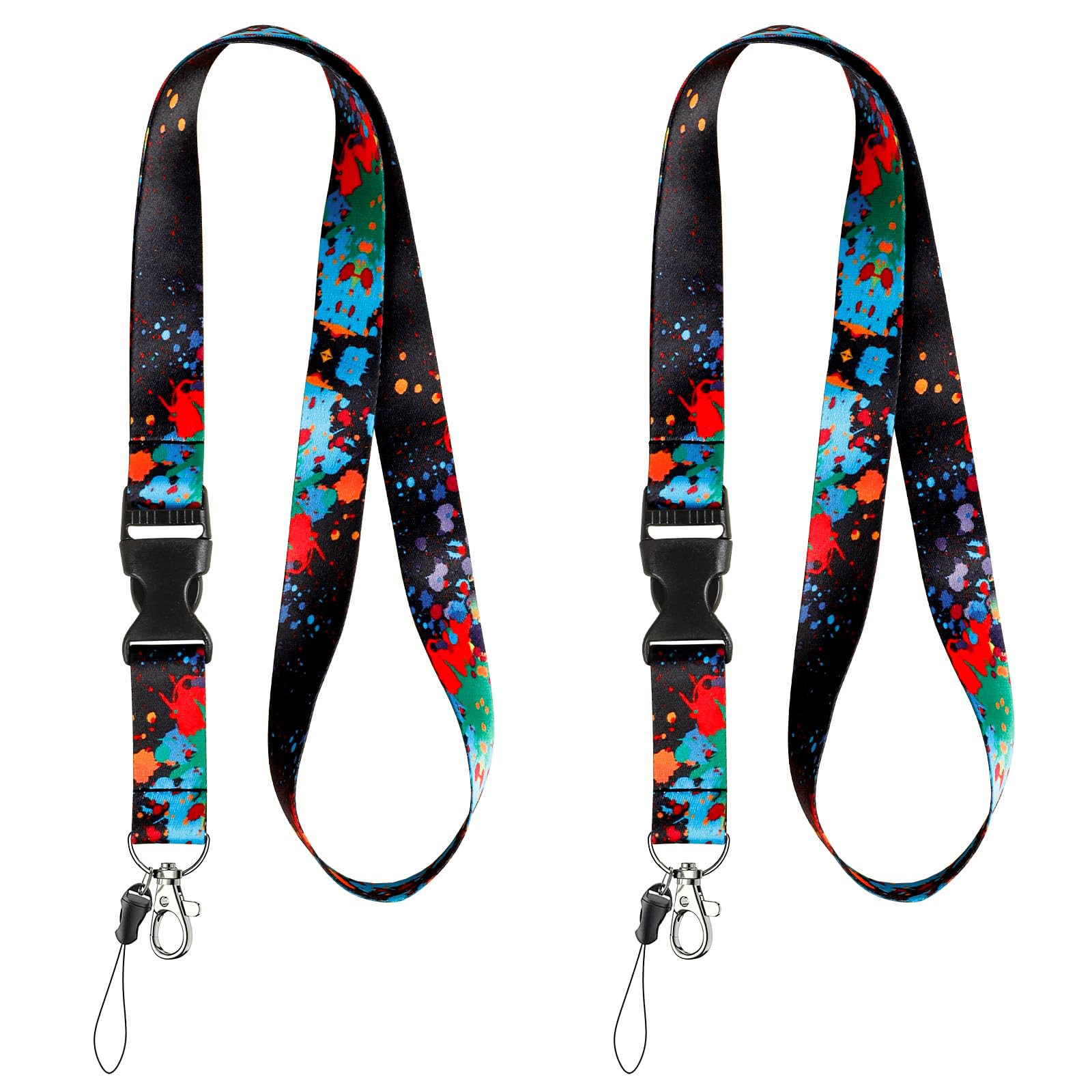Uniclife Pack de 2 Cordones para Llaves, Cordón Portacredenciales con Portatarjetas, Cordón de Liberación Rápida, Llavero conn para Mujeres y Hombres, Largo con Diseño de Salpicadura de Pintura