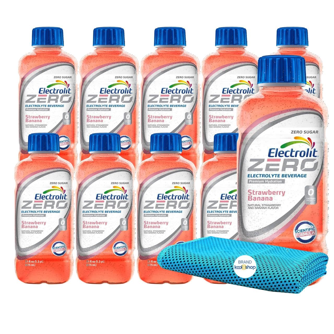 Electrolit Zero Strawberry 10-Pack Hydration Drink (21oz) with Bonus Cooling Towel