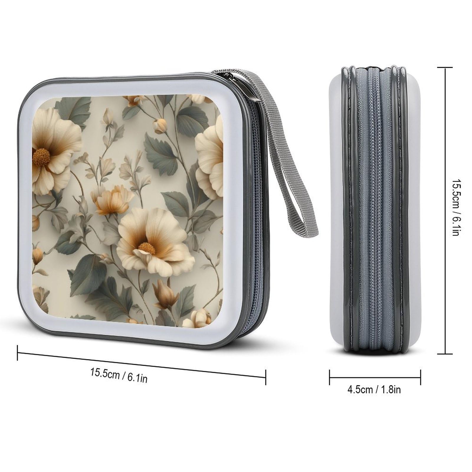 DuduYH Vintage Golden Flowers Floral Pattern CD Case DVD Storage Case Portable for Car Home Travel