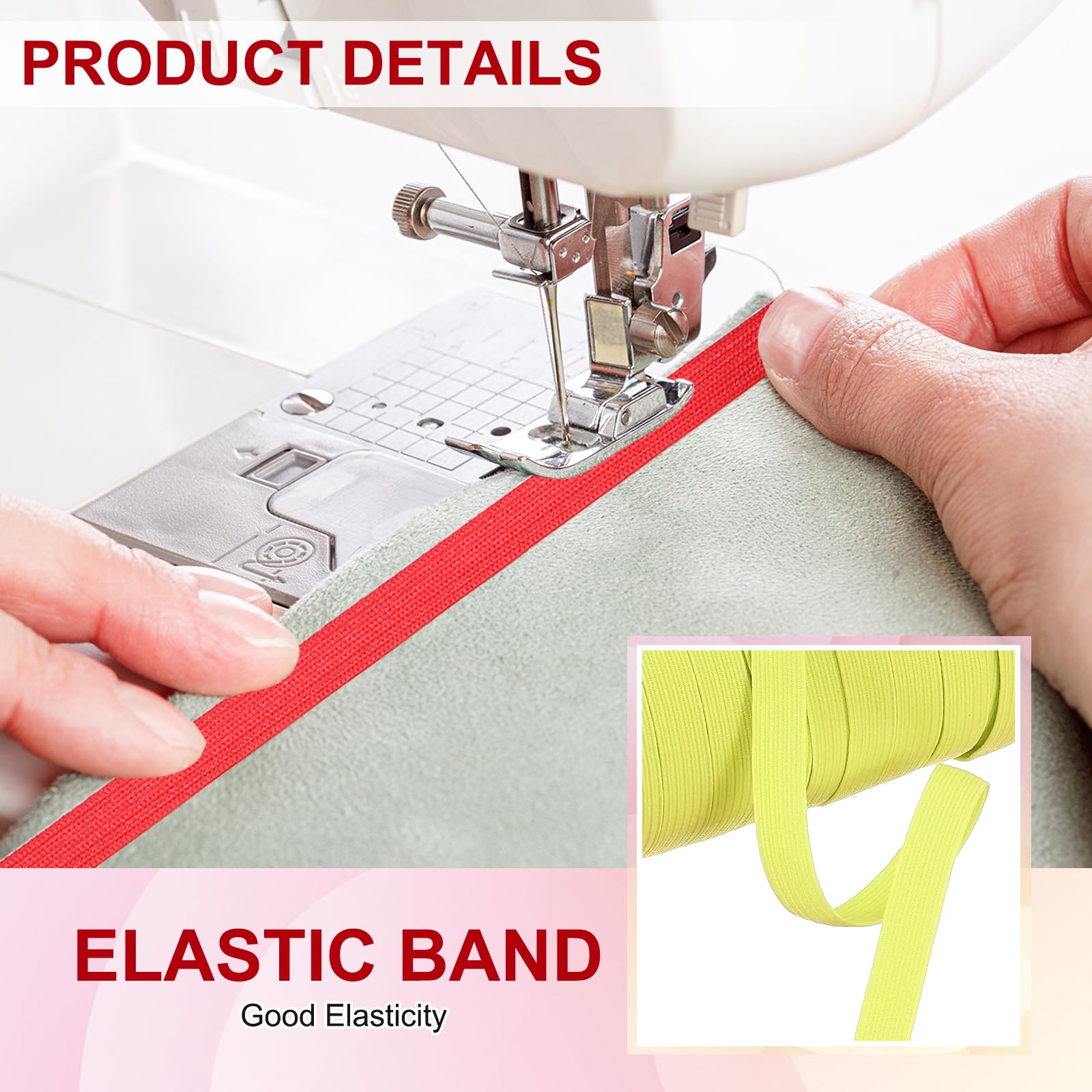 PATIKIL Elastic Bands 10mm x 45 Meters, Polyester Flat Elastic Cord Stretch Strap for Sewing Crafting DIY Lemon Yellow - Image 4